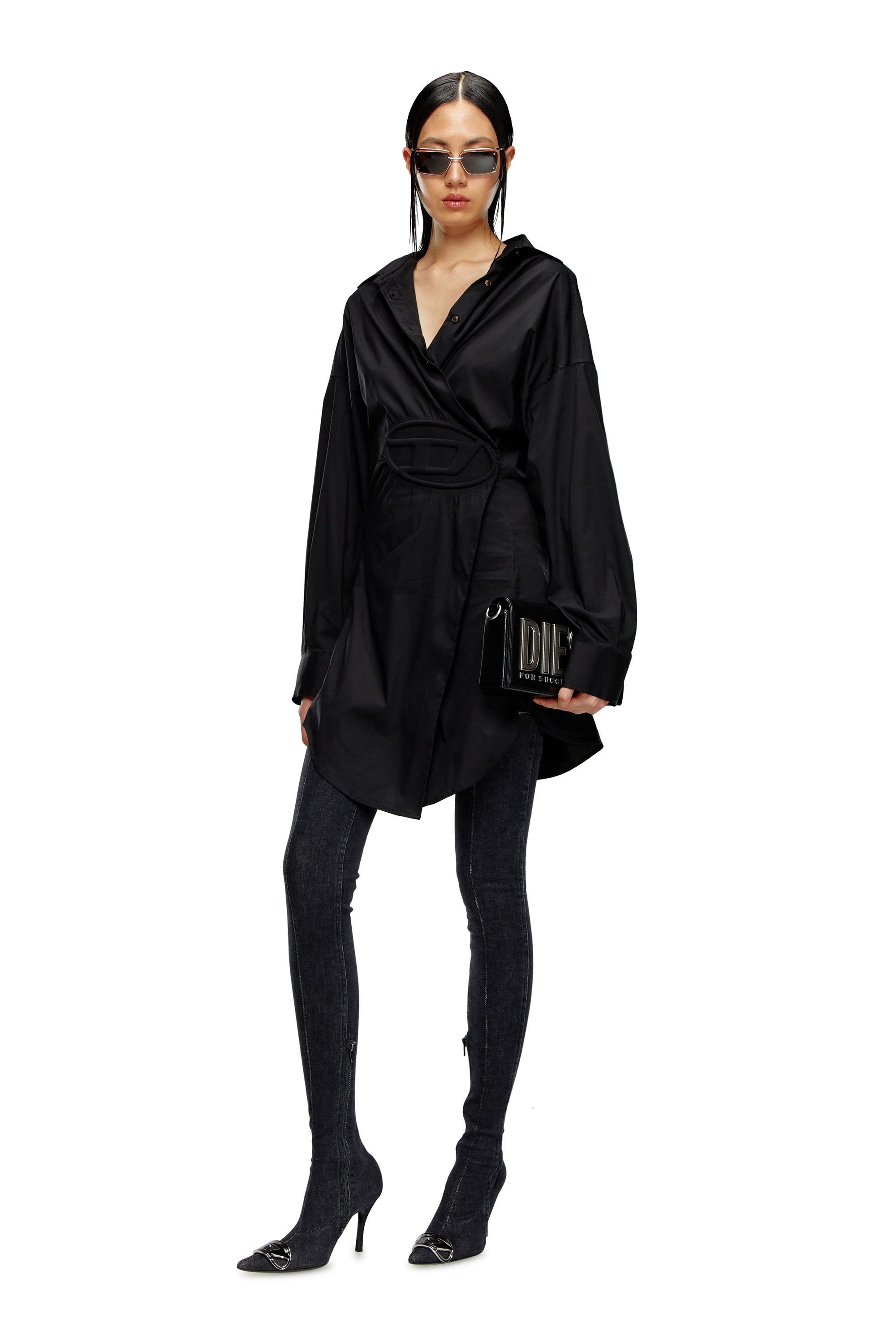 Diesel - D-SIZEN-N1, Femme Robe chemise courte en popeline stretch in Noir - Image 1
