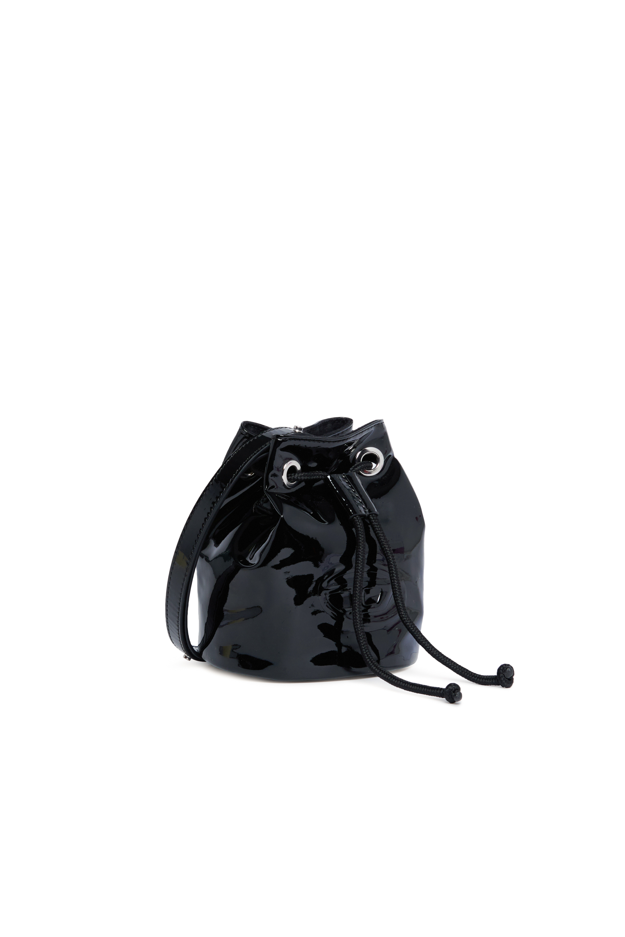 Diesel - WELLTYX, Woman Shiny bucket bag in coated PU in Black - Image 3