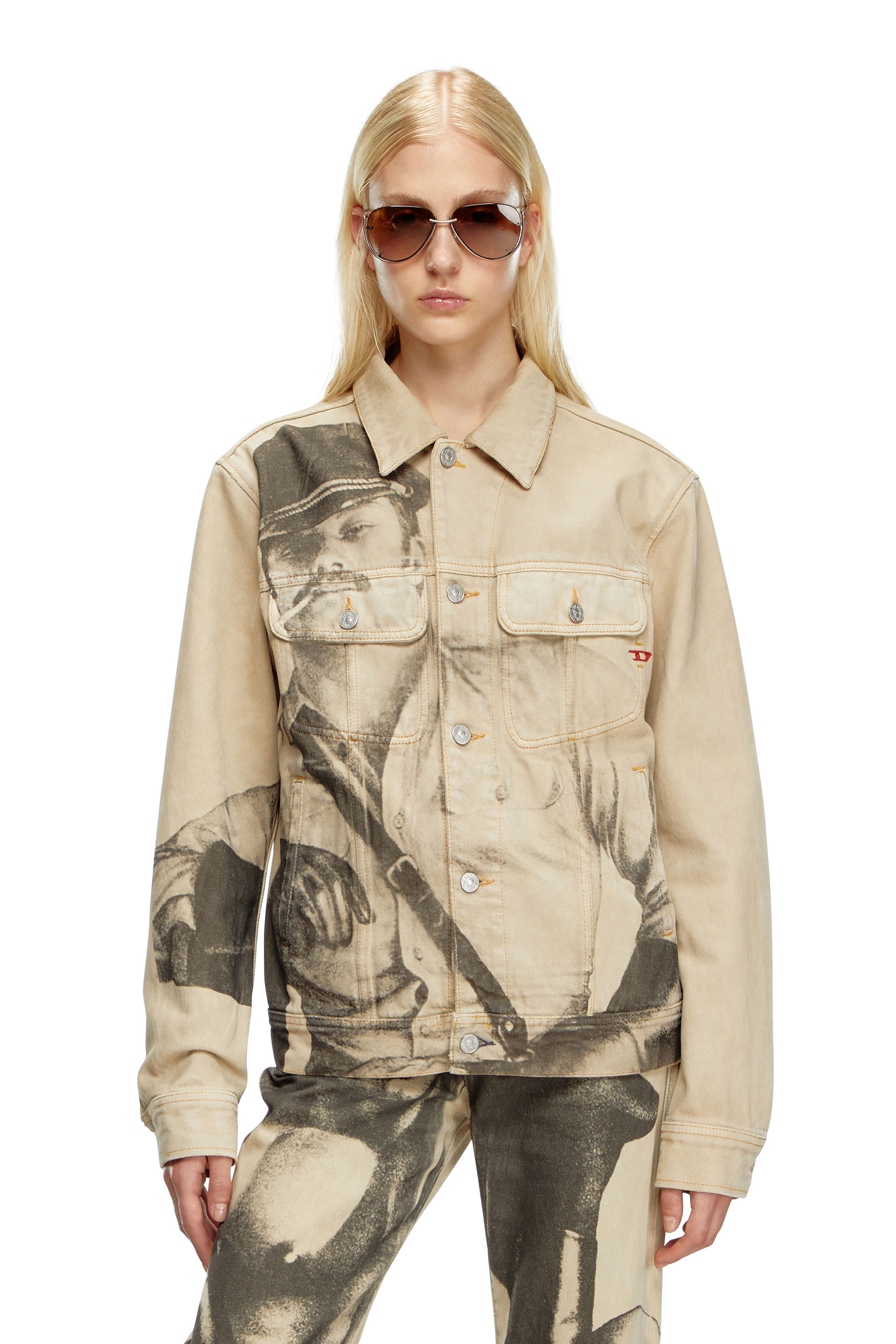 Diesel - PR-D-BARCY-TOF2, Unisex's Trucker jacket with digital print in Beige - 4