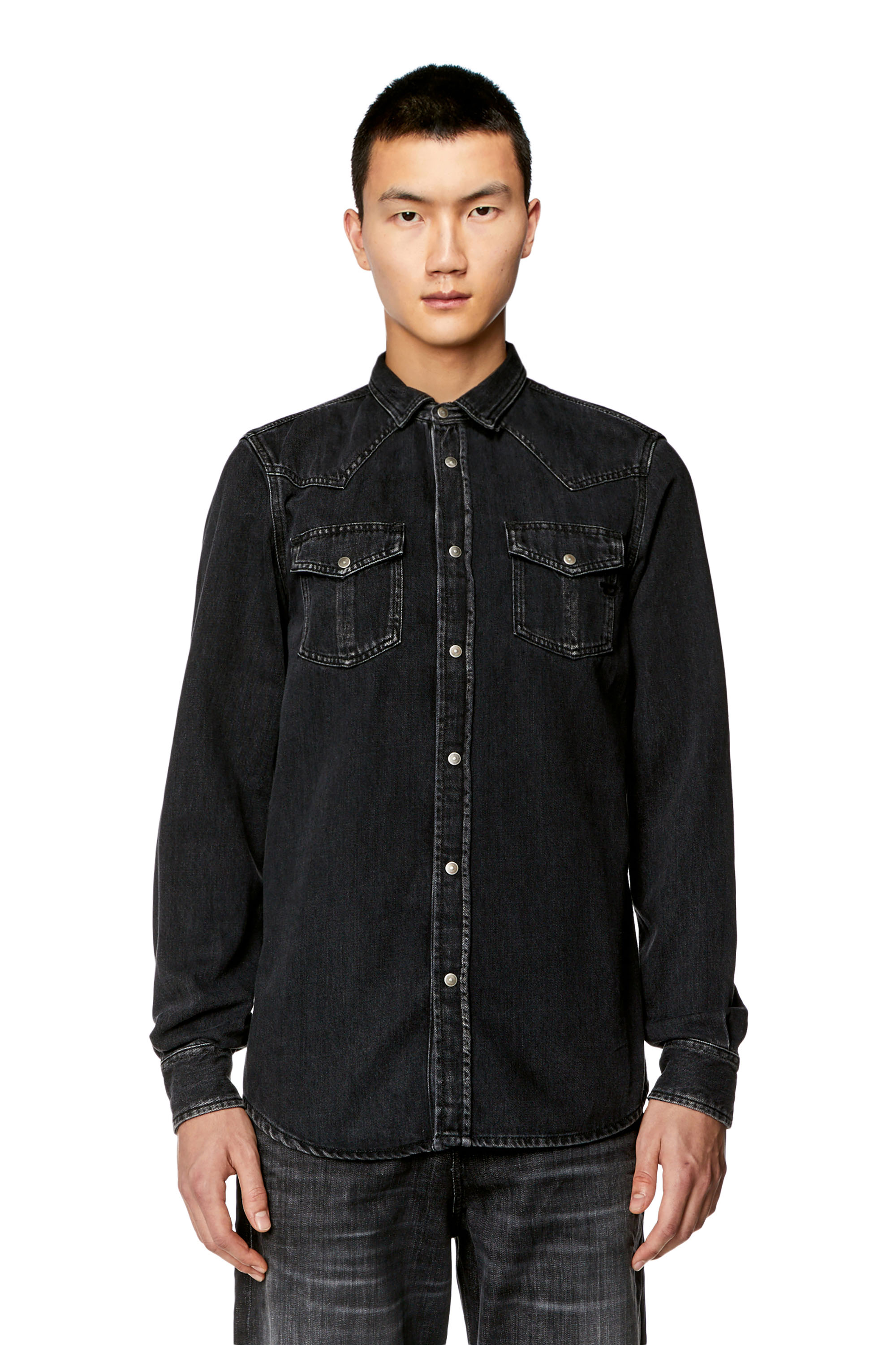 Diesel - D-VEGA, Man's Overshirt in Tencel denim in Black - 5