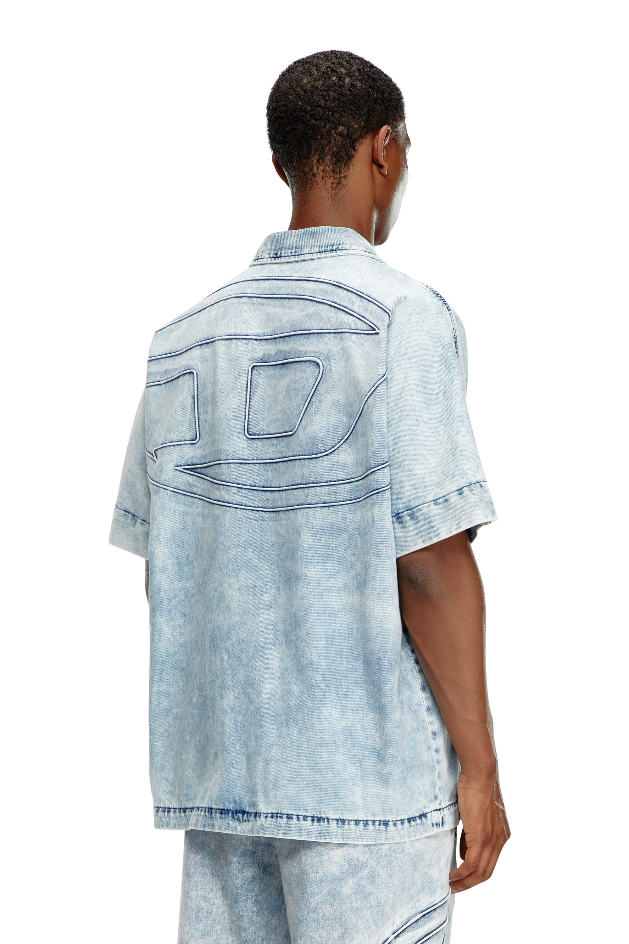 Diesel - D-NABIL-S, Man's Denim bowling shirt with Oval D in Light Blue - 1