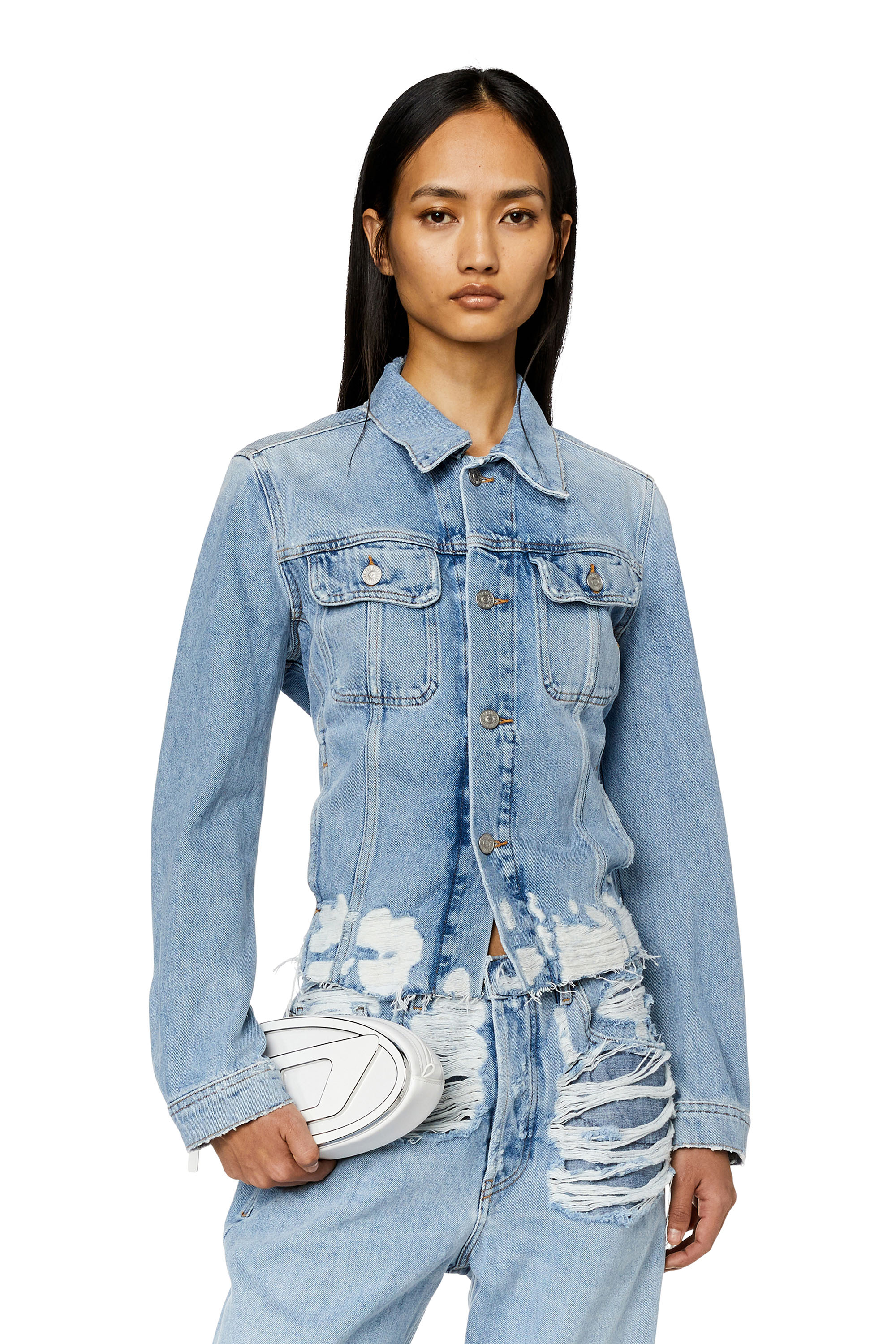 Diesel - DE-BONNY-S3, Woman Trucker jacket in destroyed denim in Blue - Image 2