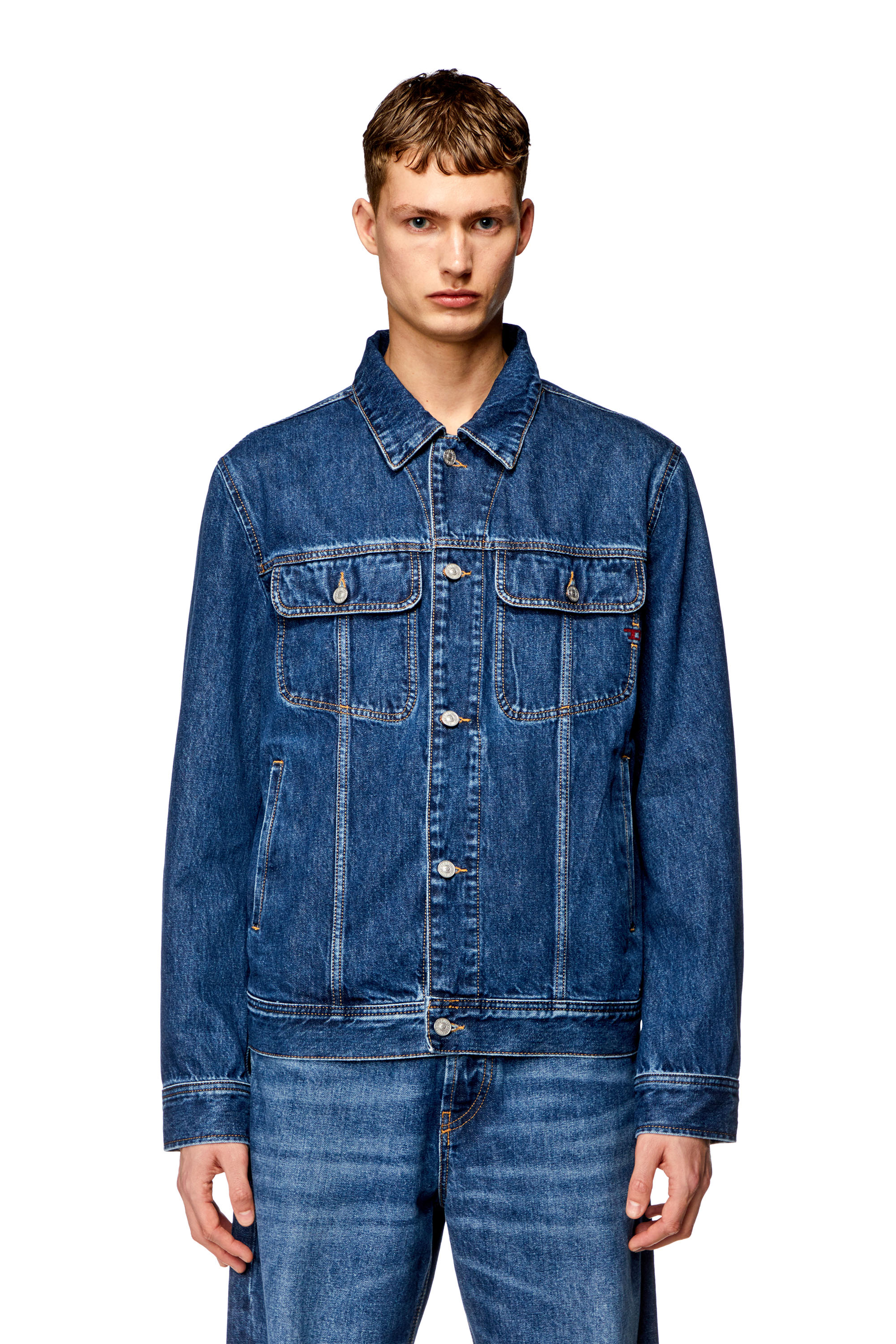 Diesel - D-BARCY, Man's Regular-fit trucker jacket in Medium blue - 5