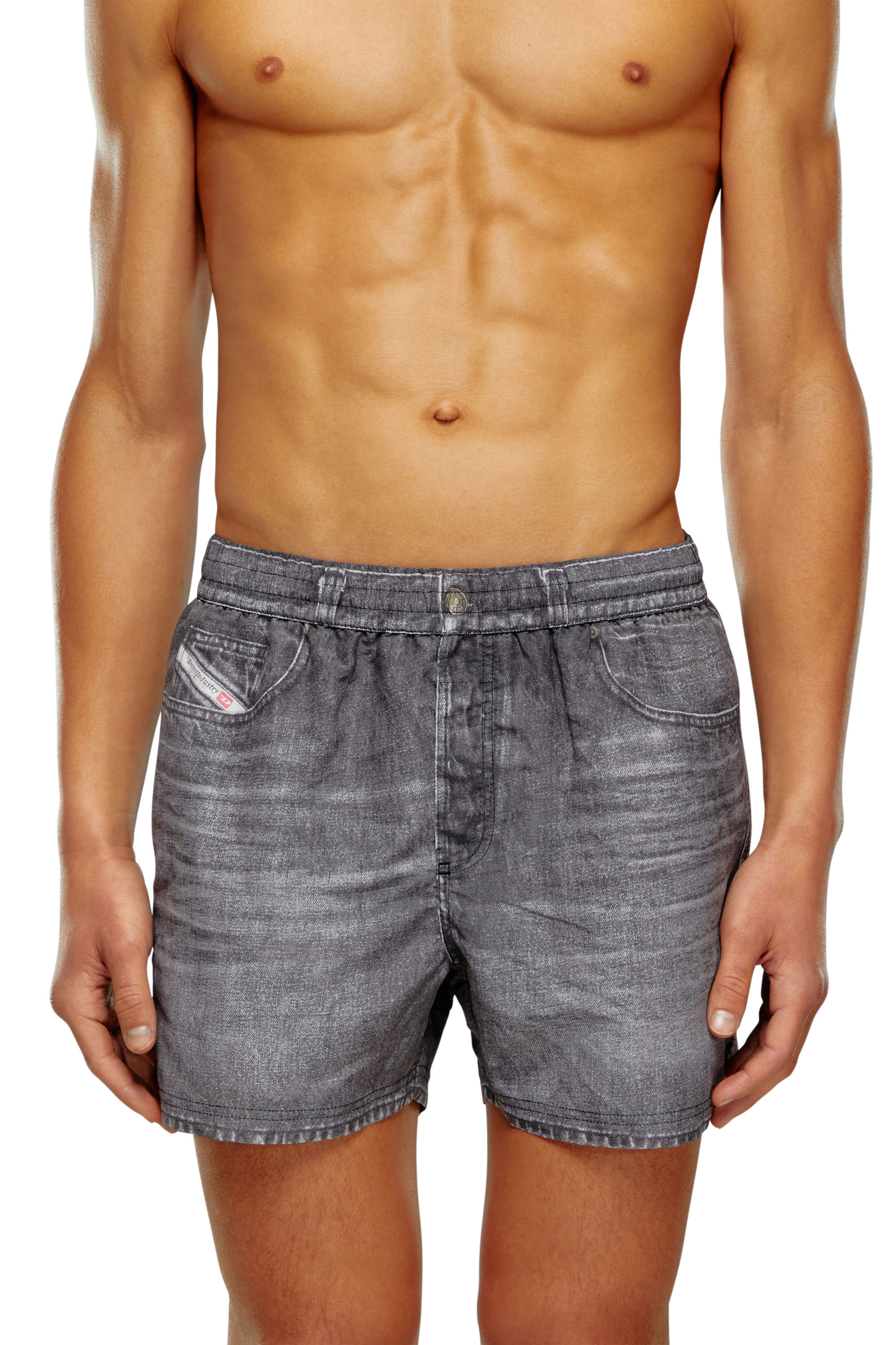 Diesel - BMBX-KEN-37, Man Mid-length swim shorts with denim print in Black - Image 2