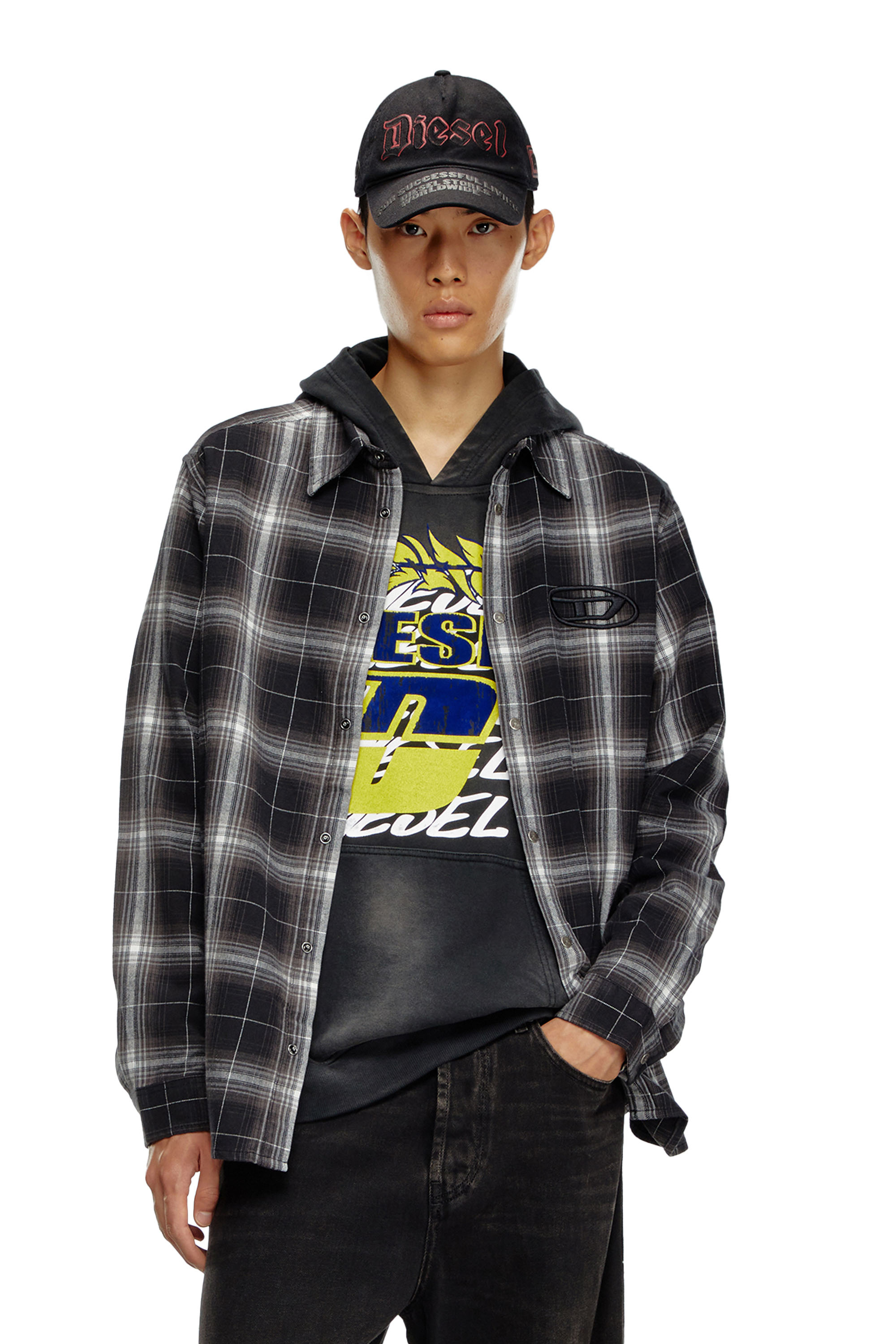 Diesel - S-SIMPLY-A, Man's Check flannel shirt in Black - 1