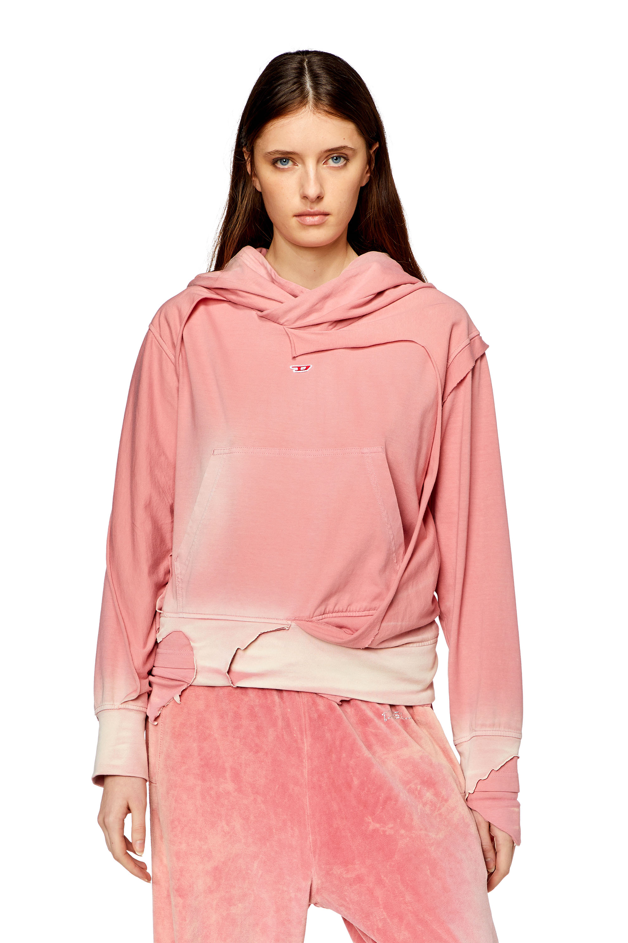 Diesel - F-MAITE, Woman Hoodie with destroyed peel-off effect in Pink - Image 1