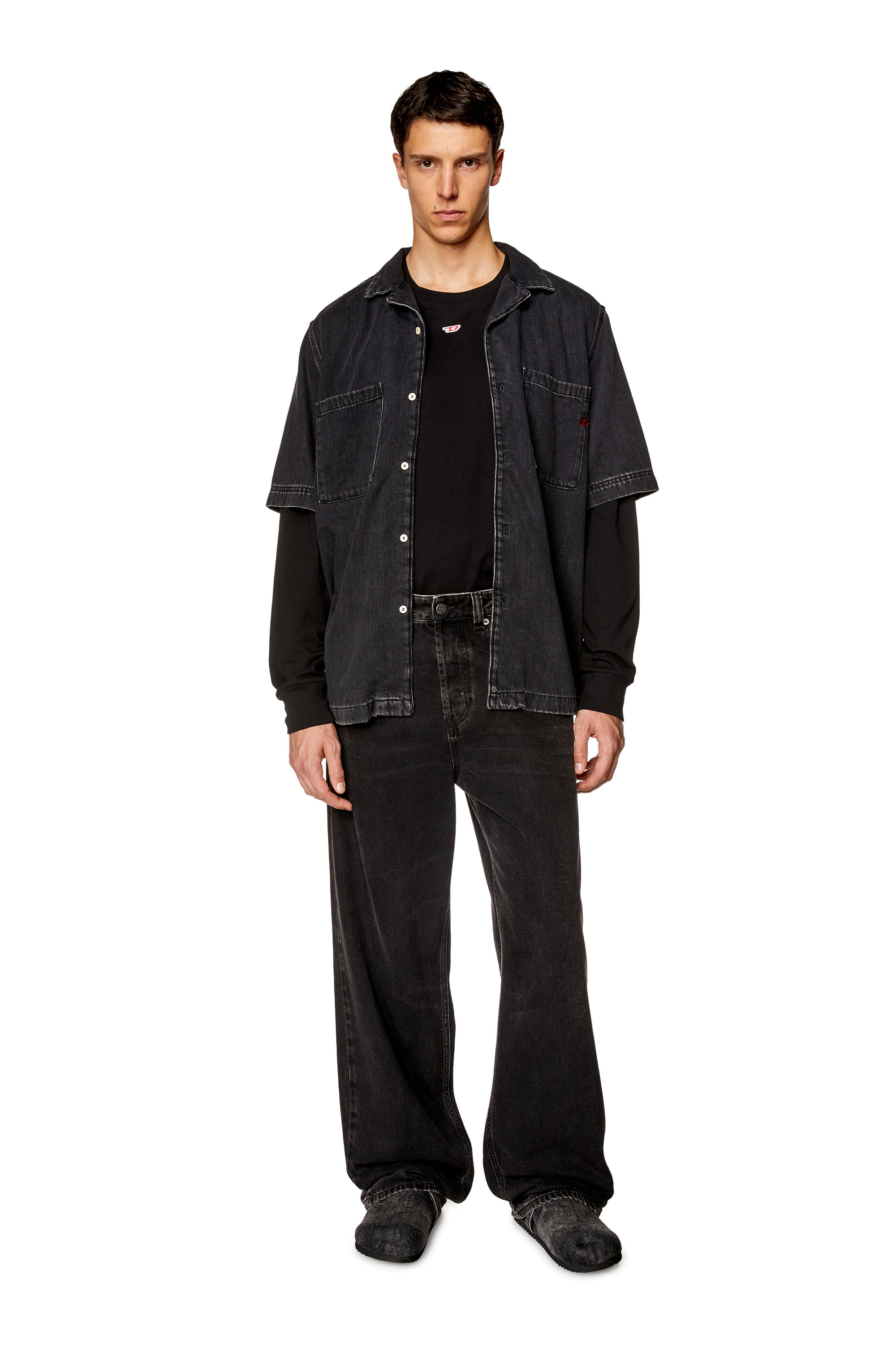 Diesel - D-PAROSHORT, Man's Bowling shirt in Tencel denim in Black - 2