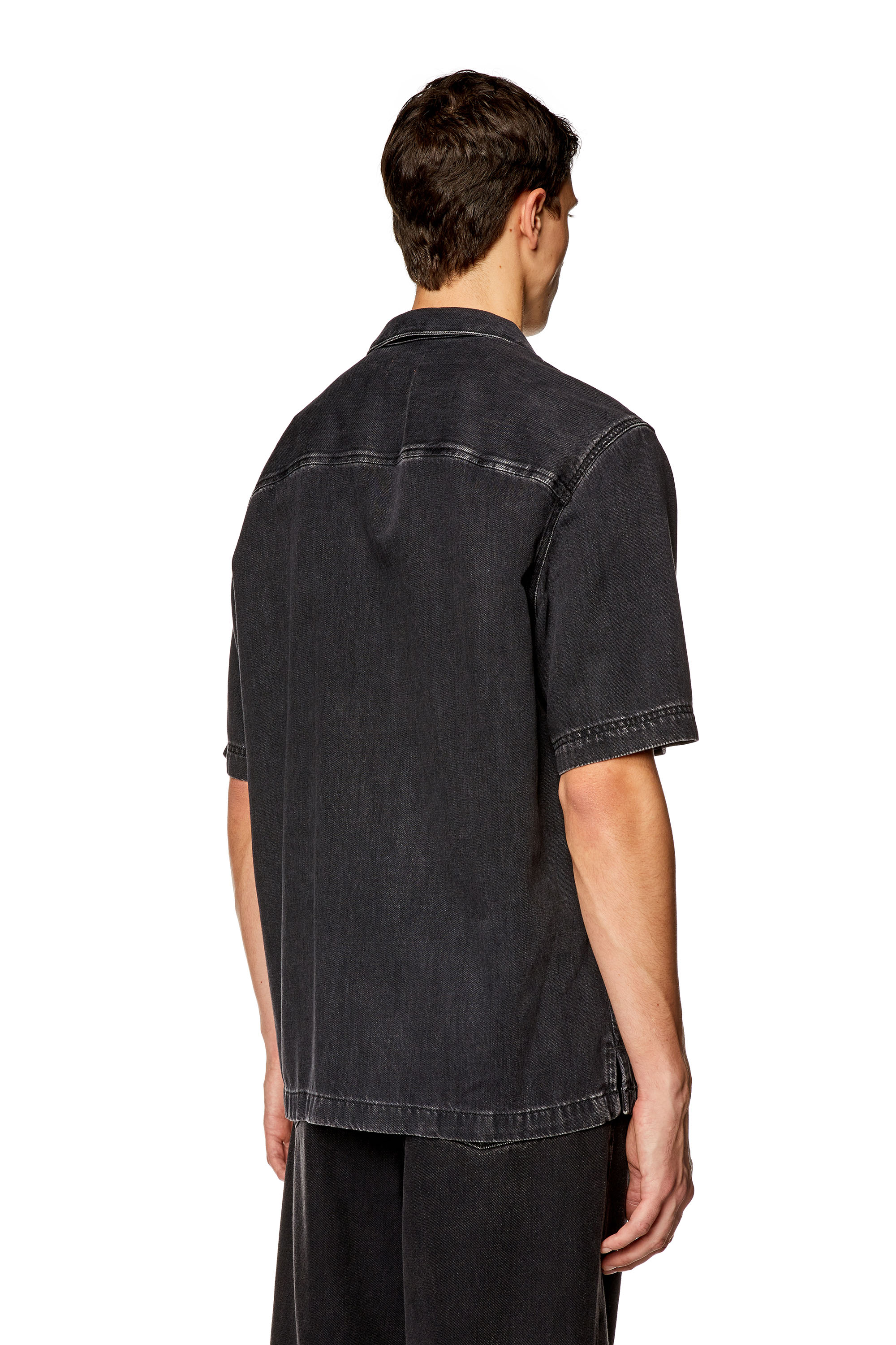 Diesel - D-PAROSHORT, Man's Bowling shirt in Tencel denim in Black - 4