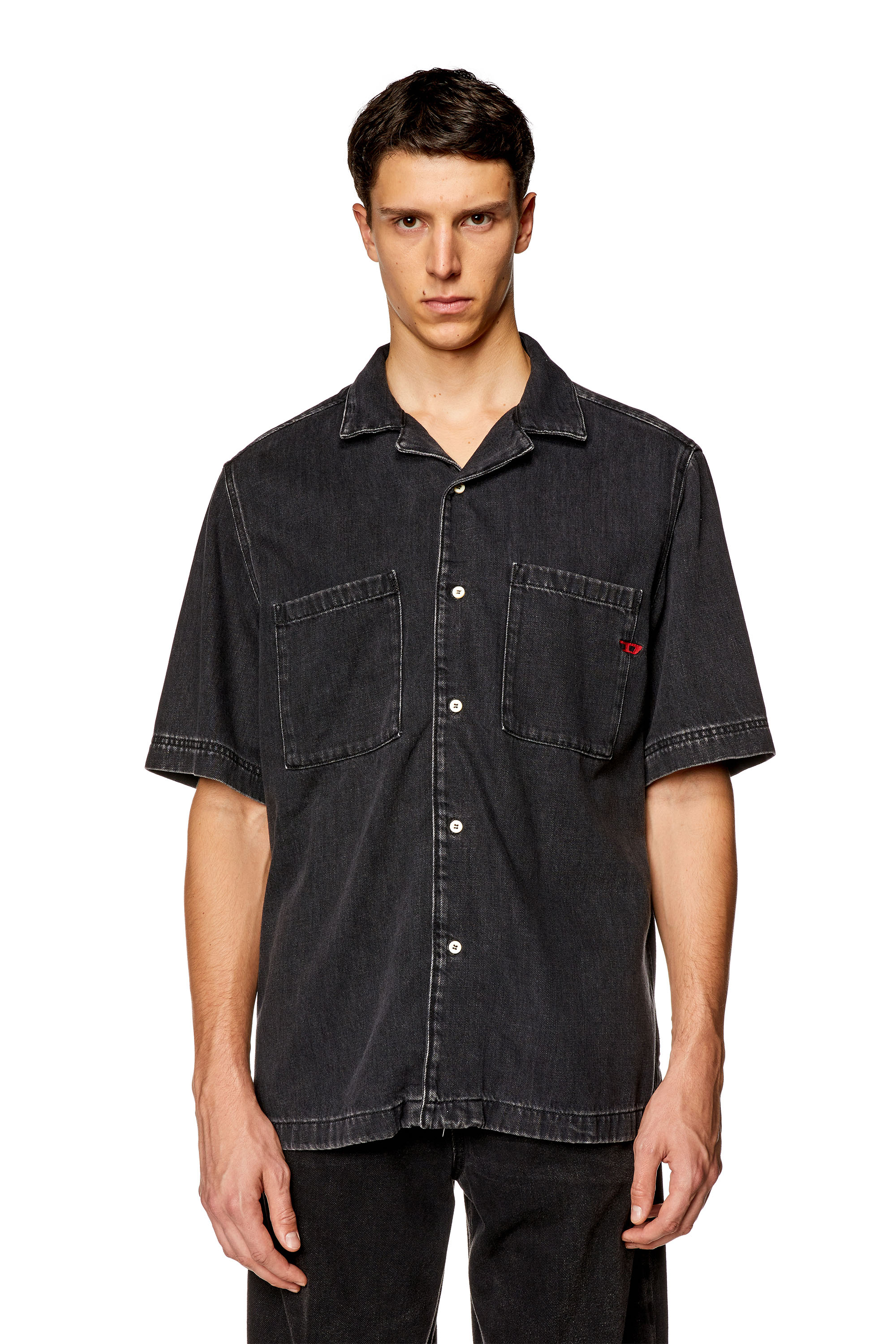 Diesel - D-PAROSHORT, Man's Bowling shirt in Tencel denim in Black - 5