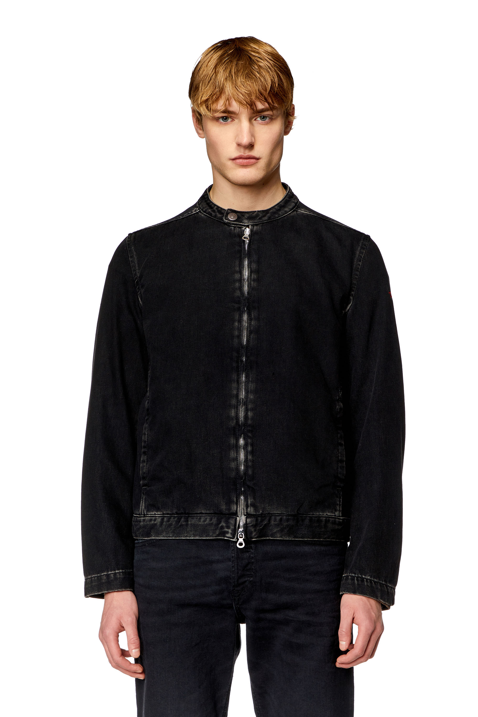 Diesel - D-GLORY, Man's Moto jacket in clean-wash denim in Black - 6