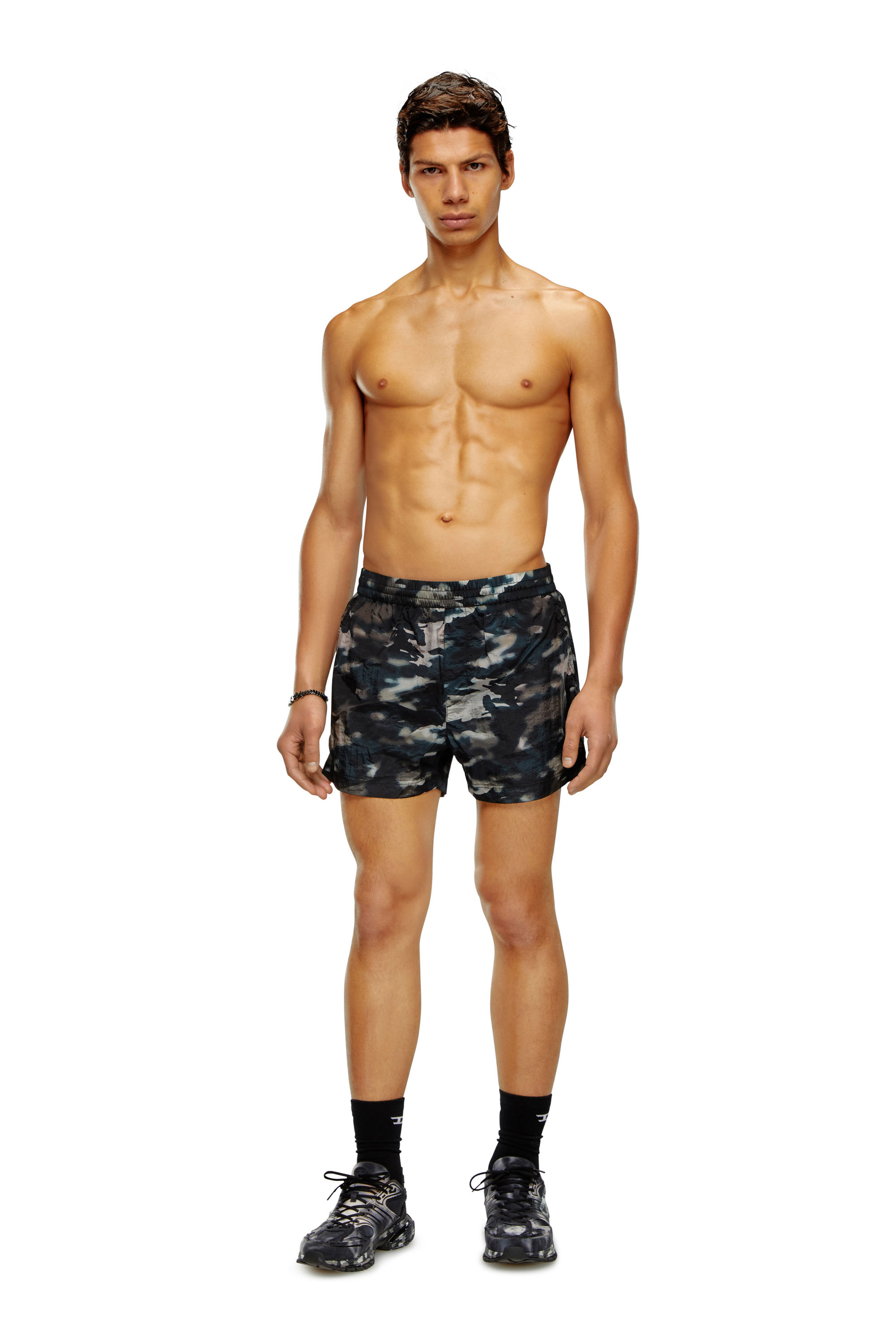 Diesel - BMBX-MARIO-34CM-UTILITY, Man Swim shorts with utilitarian print in Blue - Image 1