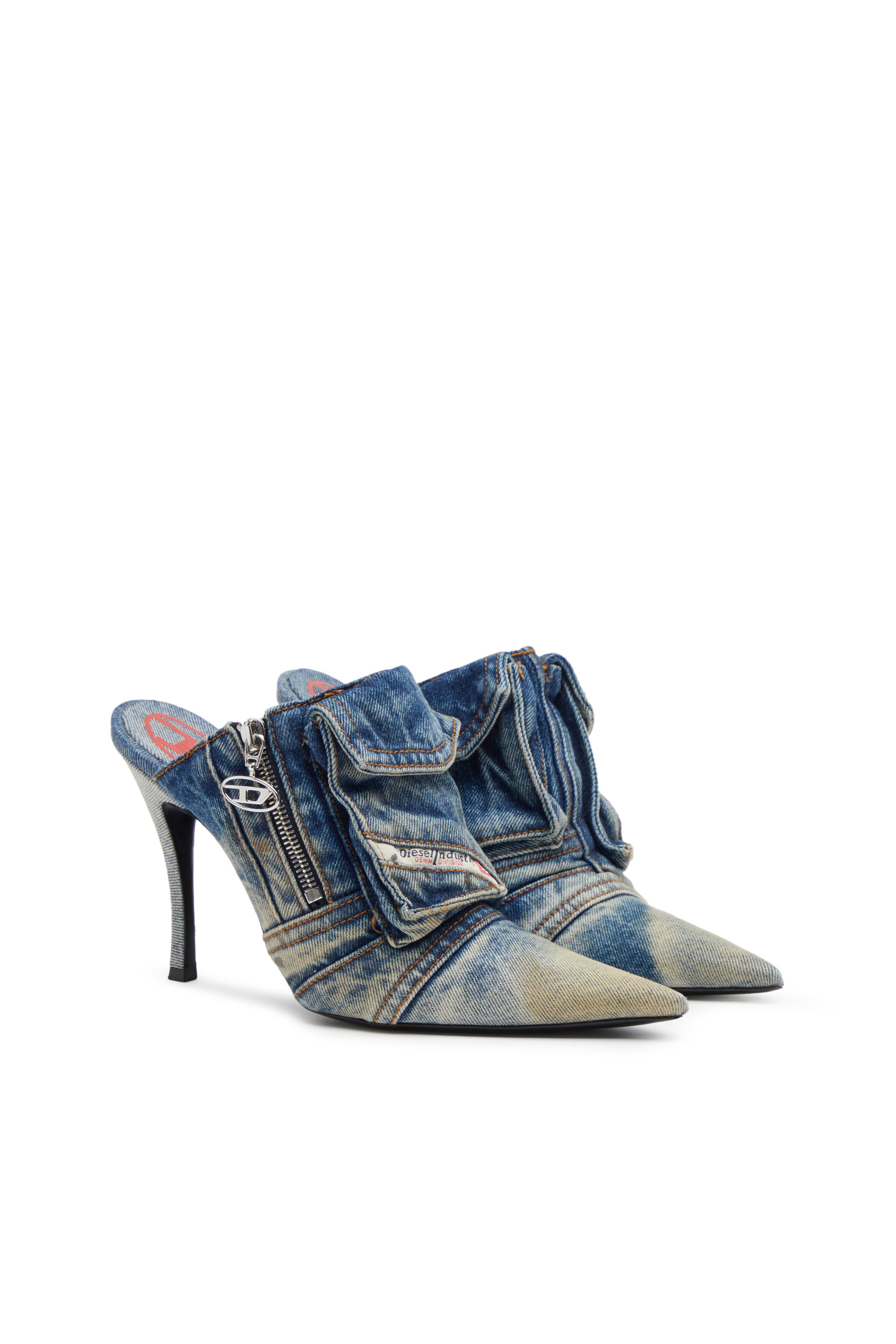 Diesel - D-VENUS POCKET ML, Woman D-Venus Pocket ML - Heeled mules in washed denim in Blue - Image 2