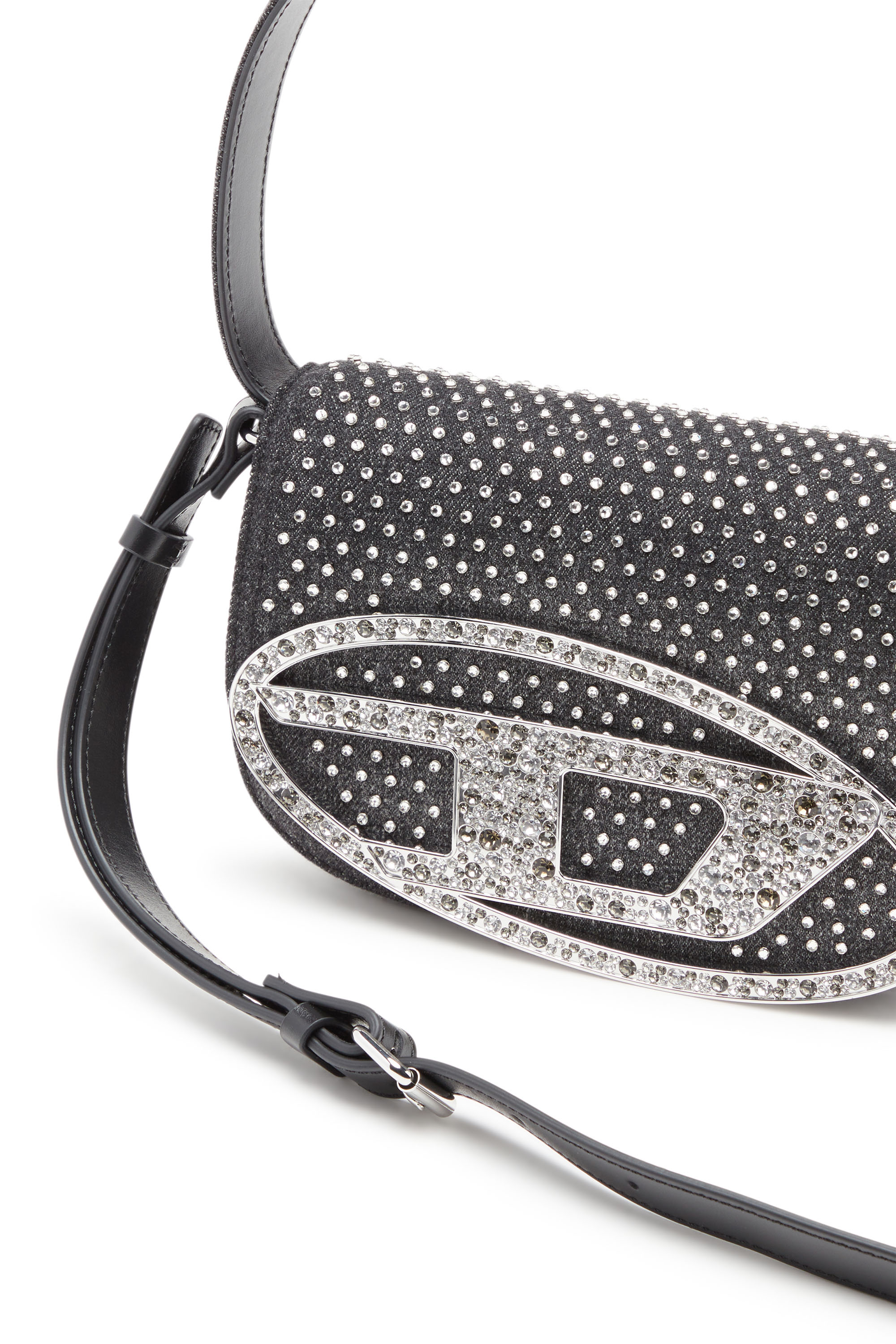 Diesel - 1DR, Woman 1DR-Iconic shoulder bag in denim and crystals in Black - Image 5