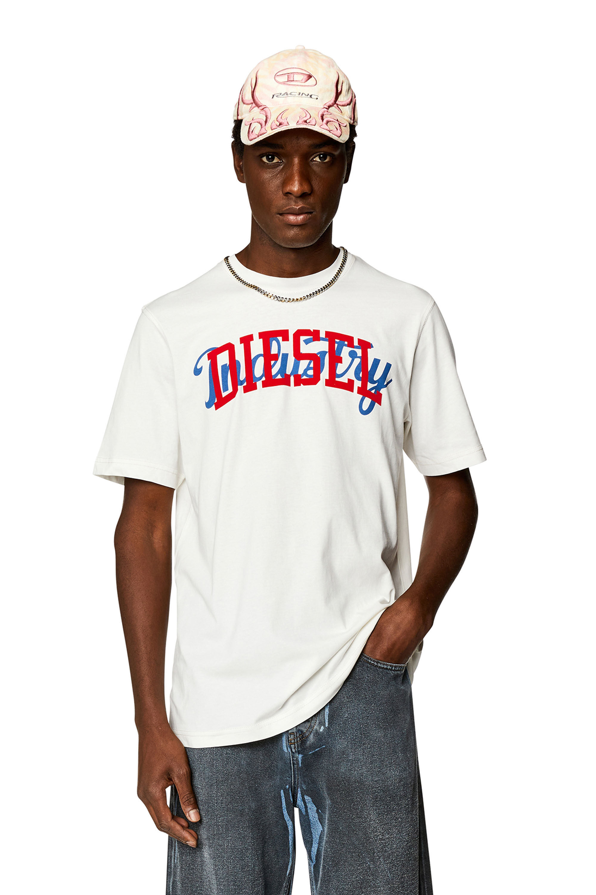 Diesel - T-JUST-N10, Homme T-shirt avec imprimés Diesel contrastés in Blanc - Image 3