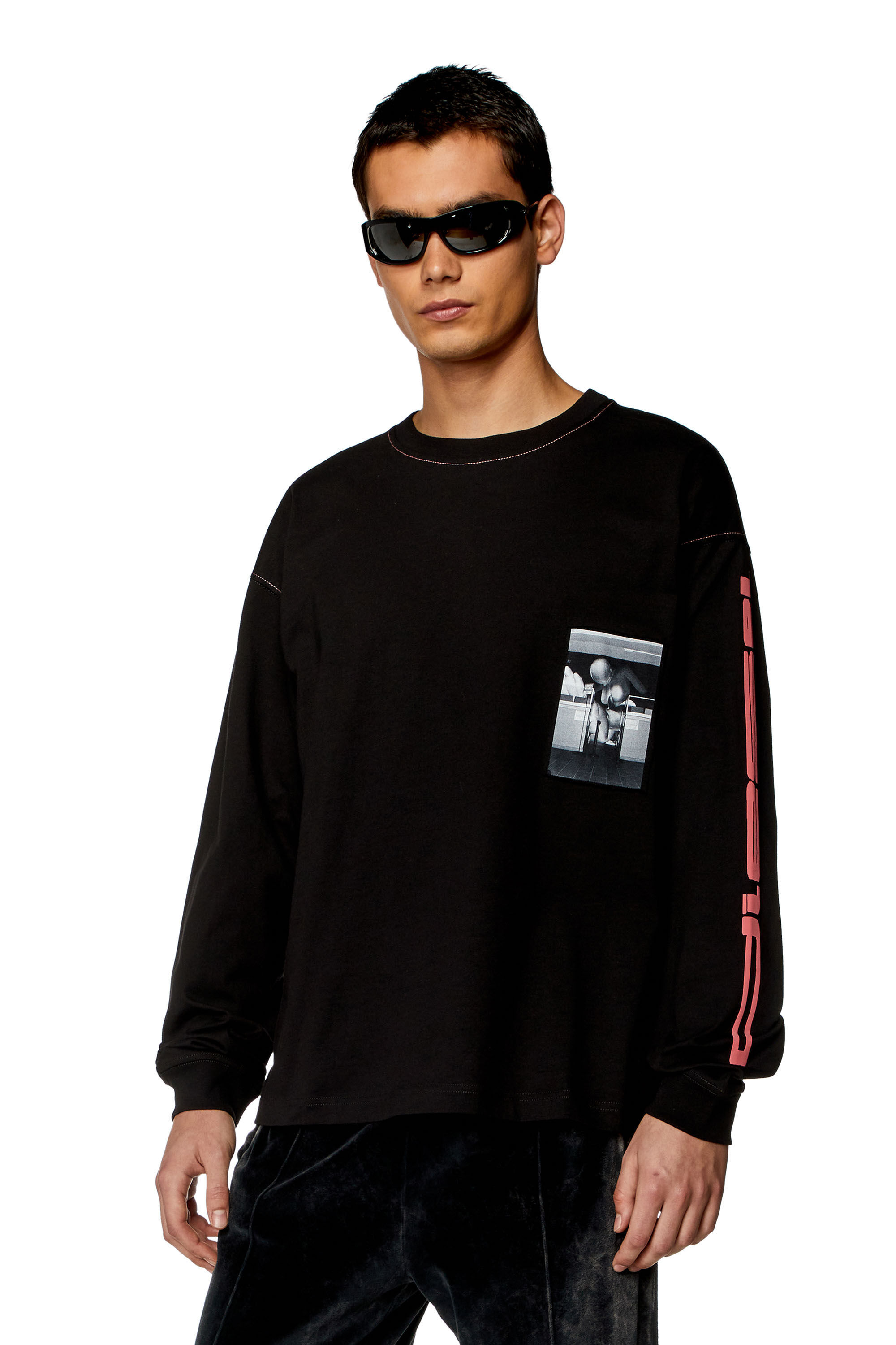 Diesel - T-BOXT-LS-N, Homme T-shirt à manches longues avec empiècements coupés brut in Noir - Image 3