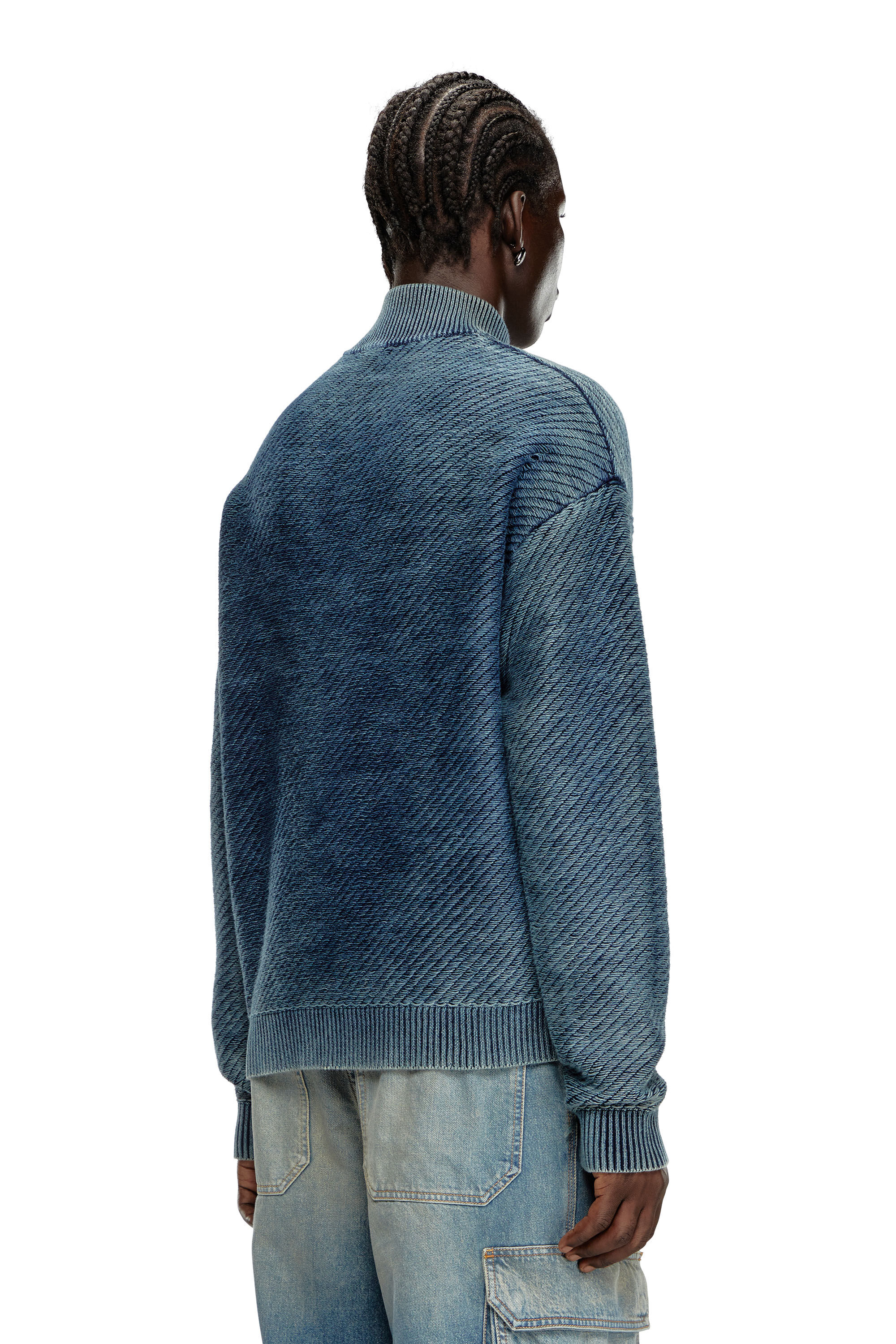 Diesel - K-KLEVERY-ZIP, Cardigan zippé en coton effet denim Homme in Bleu - 4