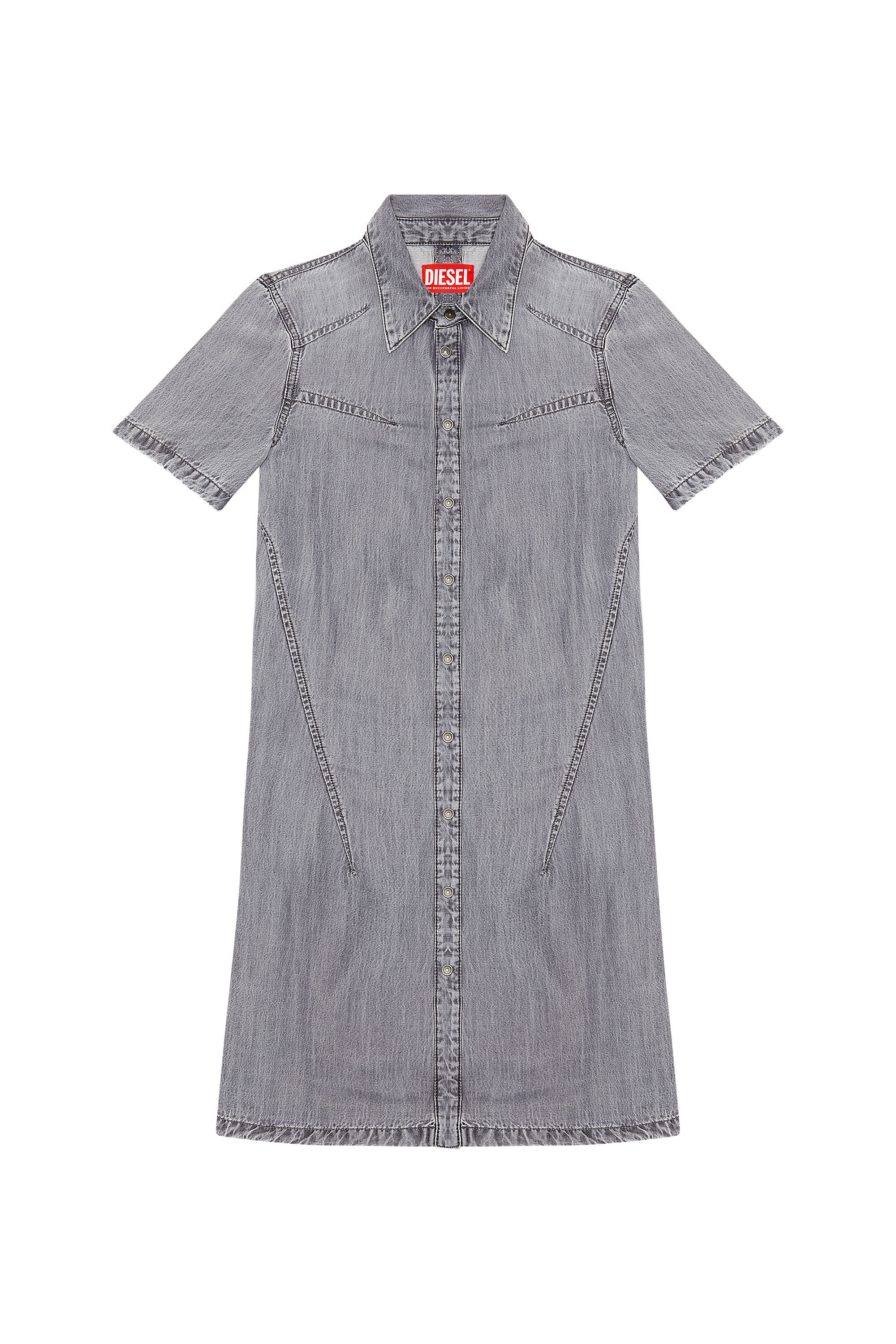 Diesel - DE-SHIRTY, Femme Robe chemise boutonnée en denim clair in Gris - Image 2