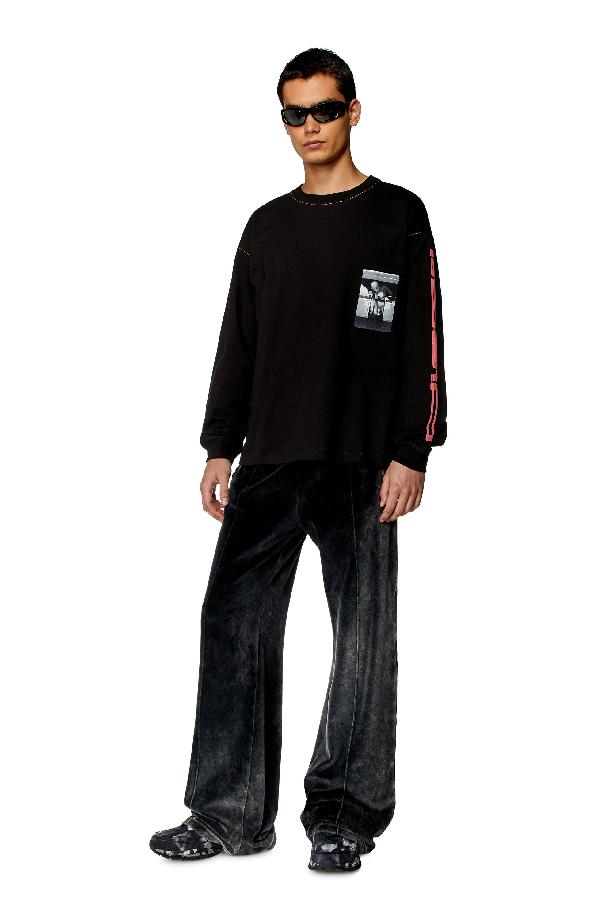 Diesel - T-BOXT-LS-N, Homme T-shirt à manches longues avec empiècements coupés brut in Noir - Image 1