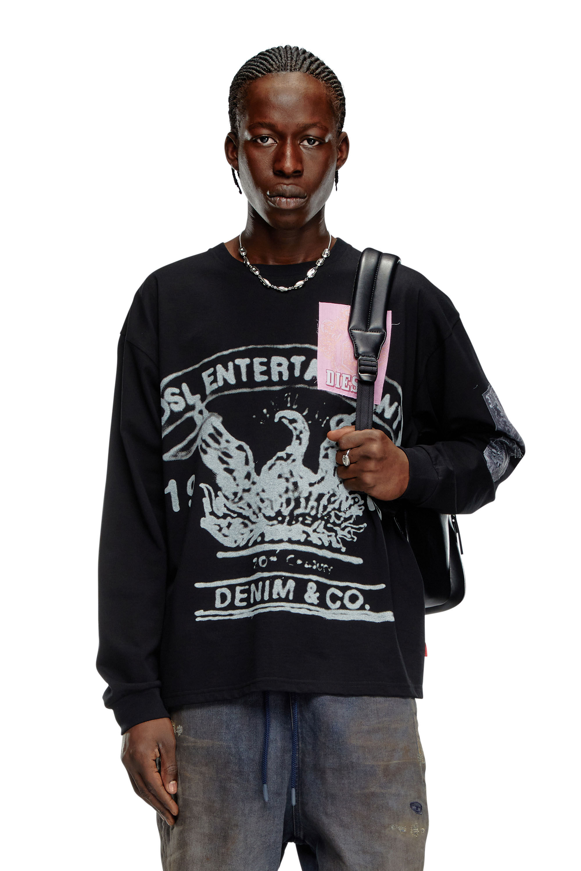 Diesel - T-BOXT-LS-Q10, Man's Long-sleeve T-shirt with printed patches in Black - 3