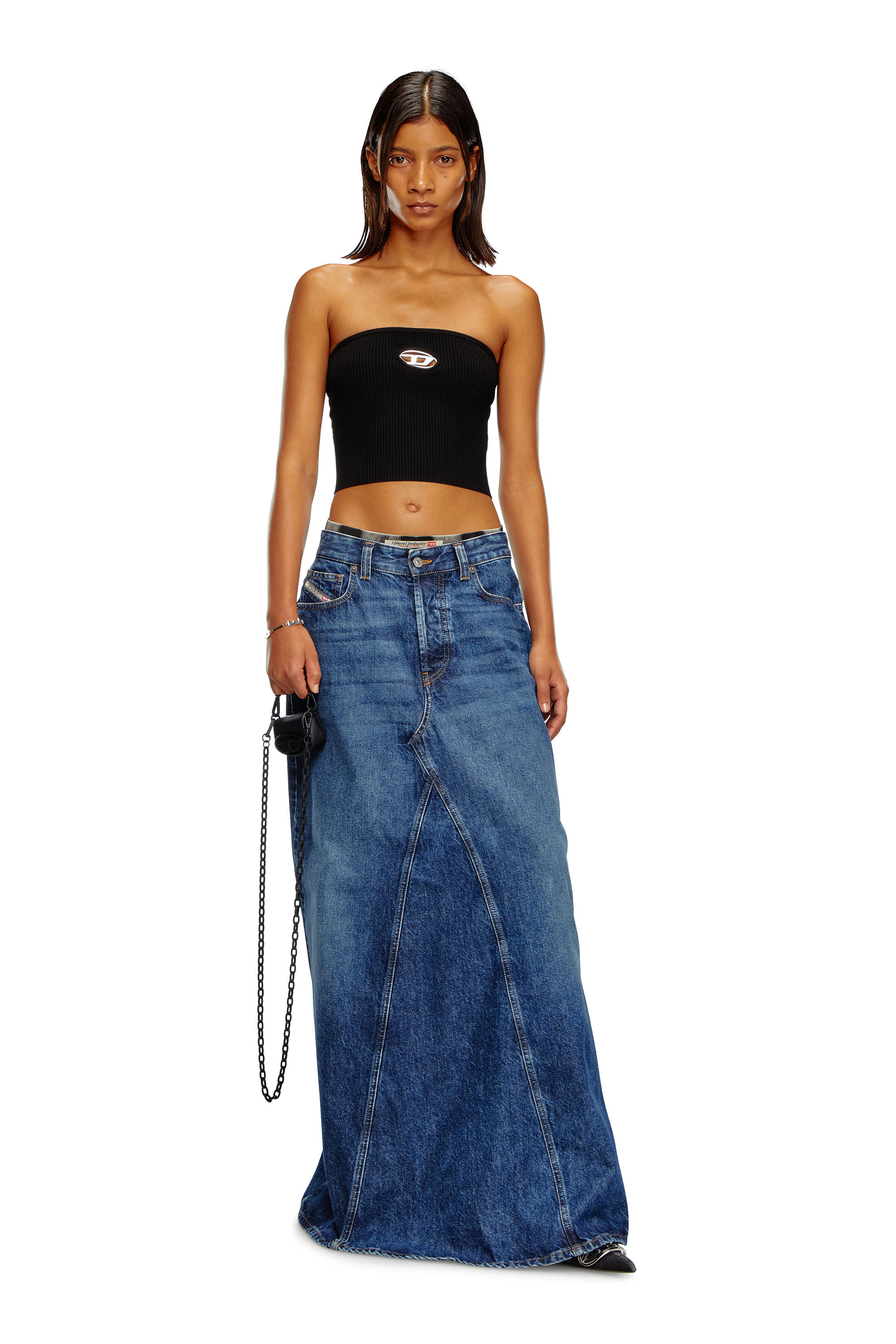 Diesel - M-CLARKSVILLEX, Woman Tube top with logo plaque in Black - Image 1