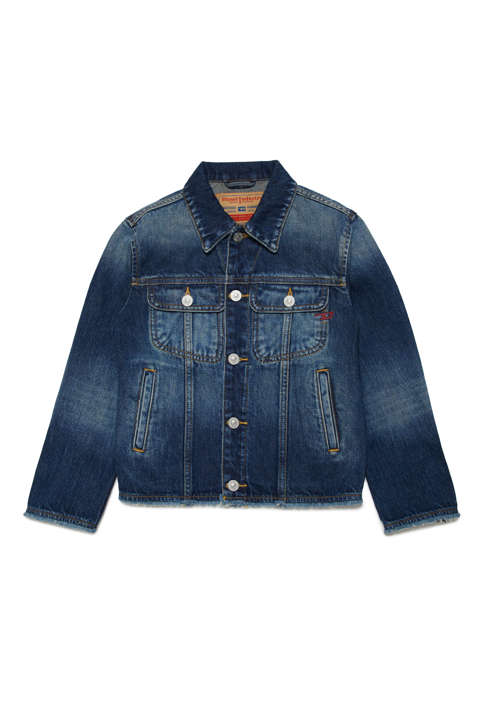 Diesel - JBARCY-J-S, Unisex Trucker jacket with frayed edges in Blue - Image 1