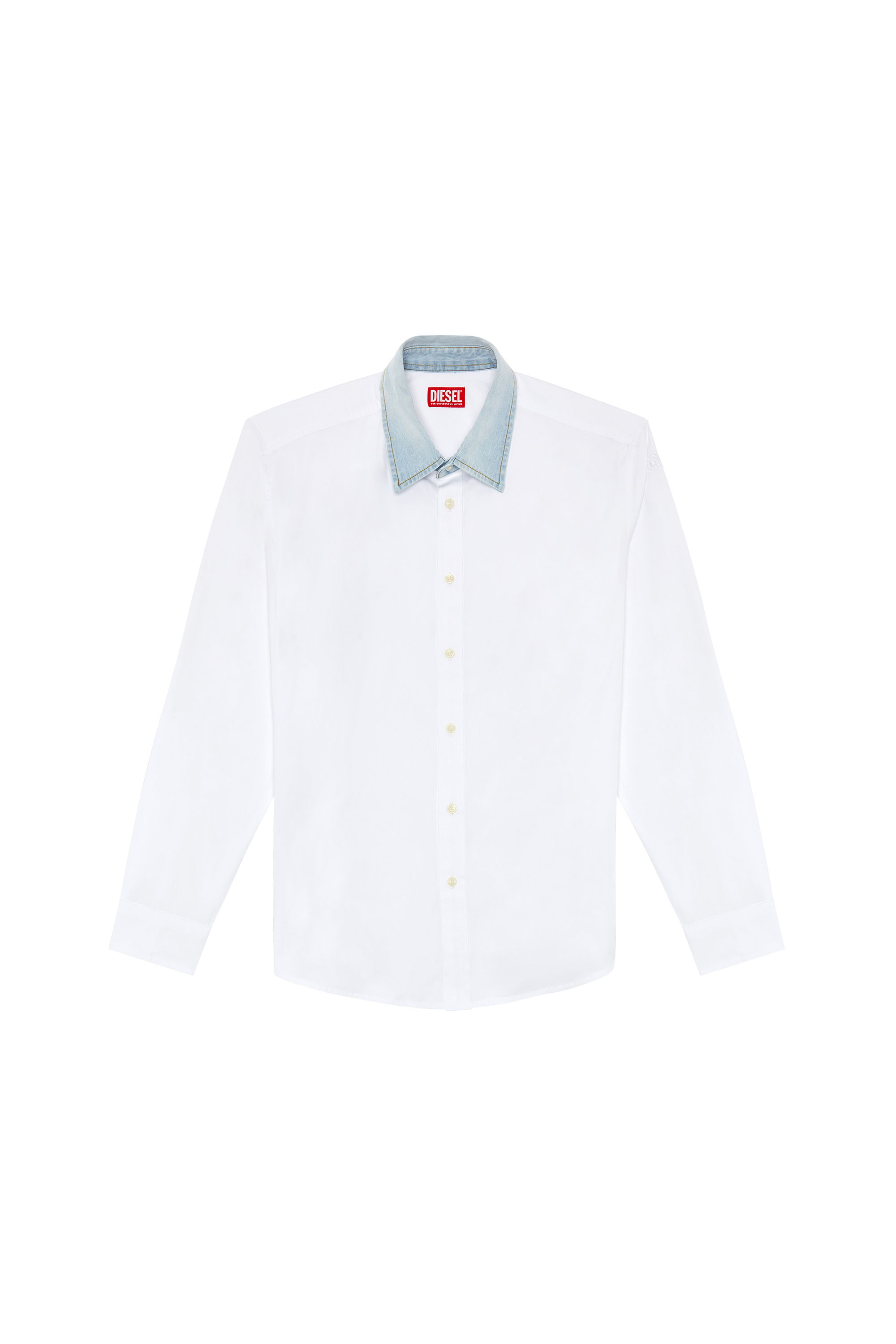 Diesel - S-HOLLS, Man Cotton shirt with denim collar in White - Image 3