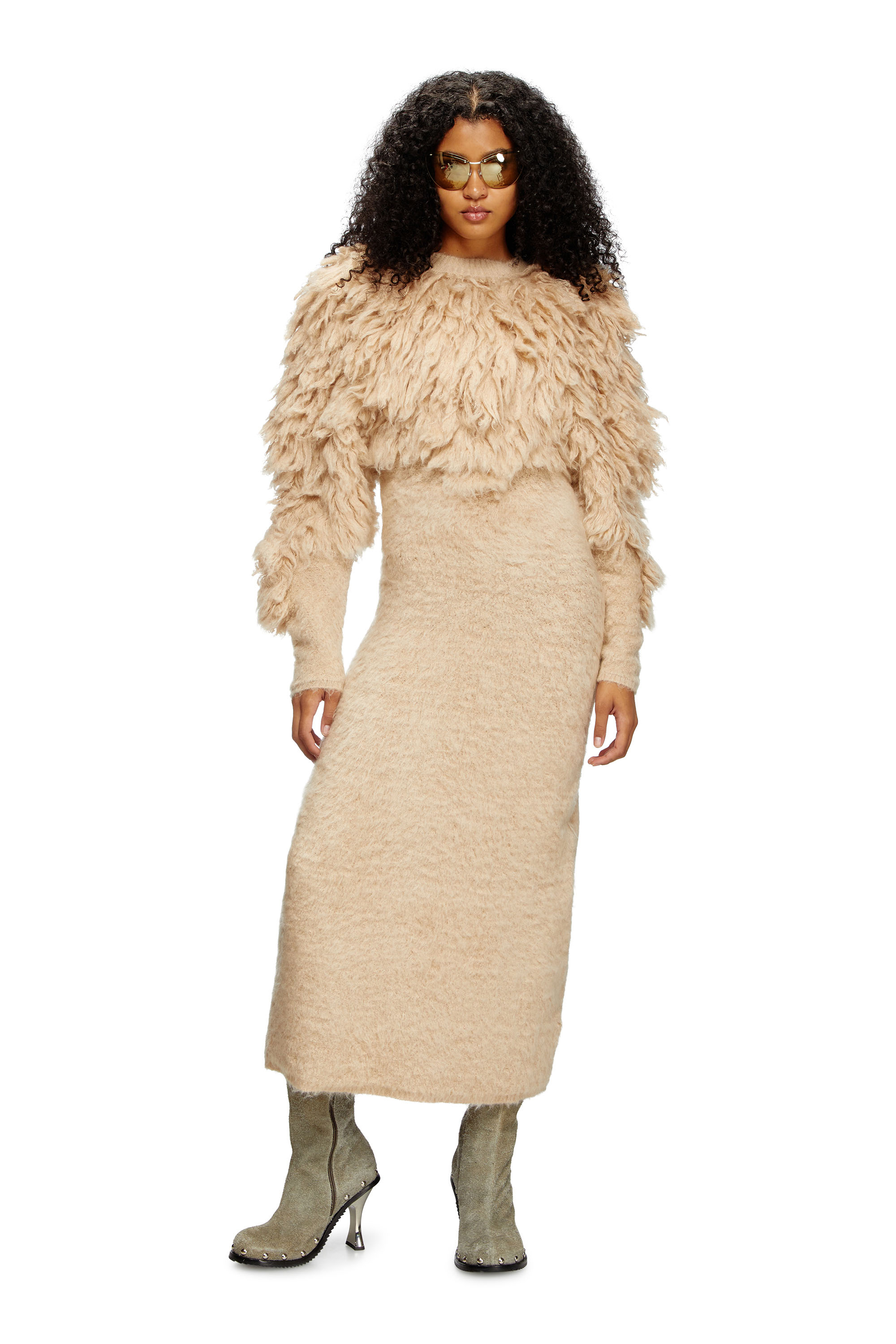 Diesel - M-PACE, Woman's Turtleneck dress in shaggy mohair in Beige - 2