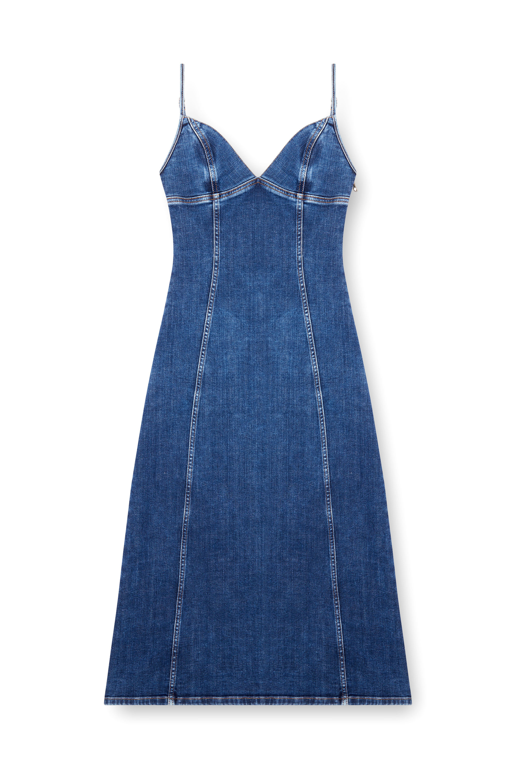 Diesel - DE-FULVY-DRESS-D, Woman's Strappy midi dress in denim in Blue - 1