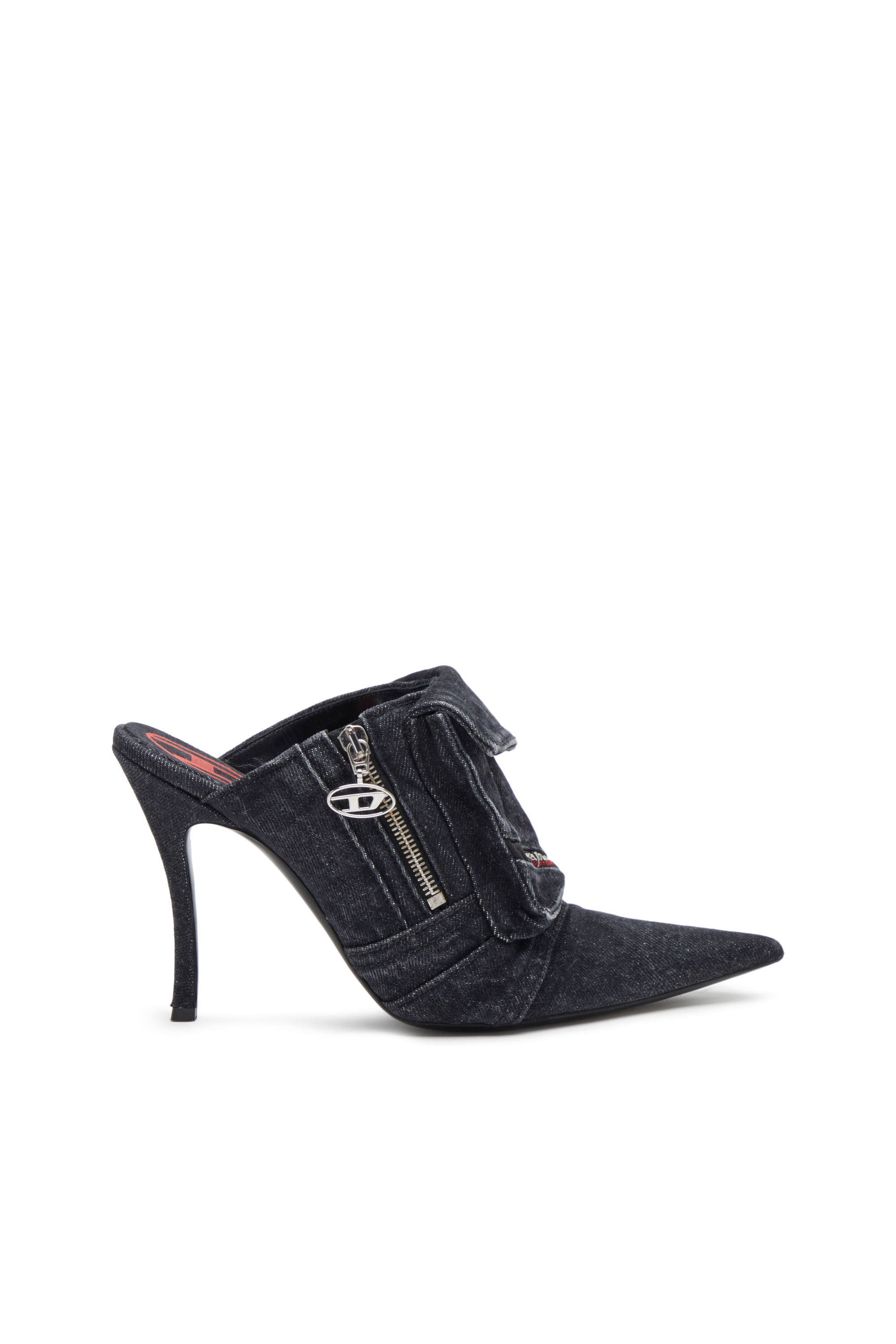 Diesel - D-VENUS POCKET ML, Woman D-Venus-Heeled mules in sun-faded denim in Black - Image 1