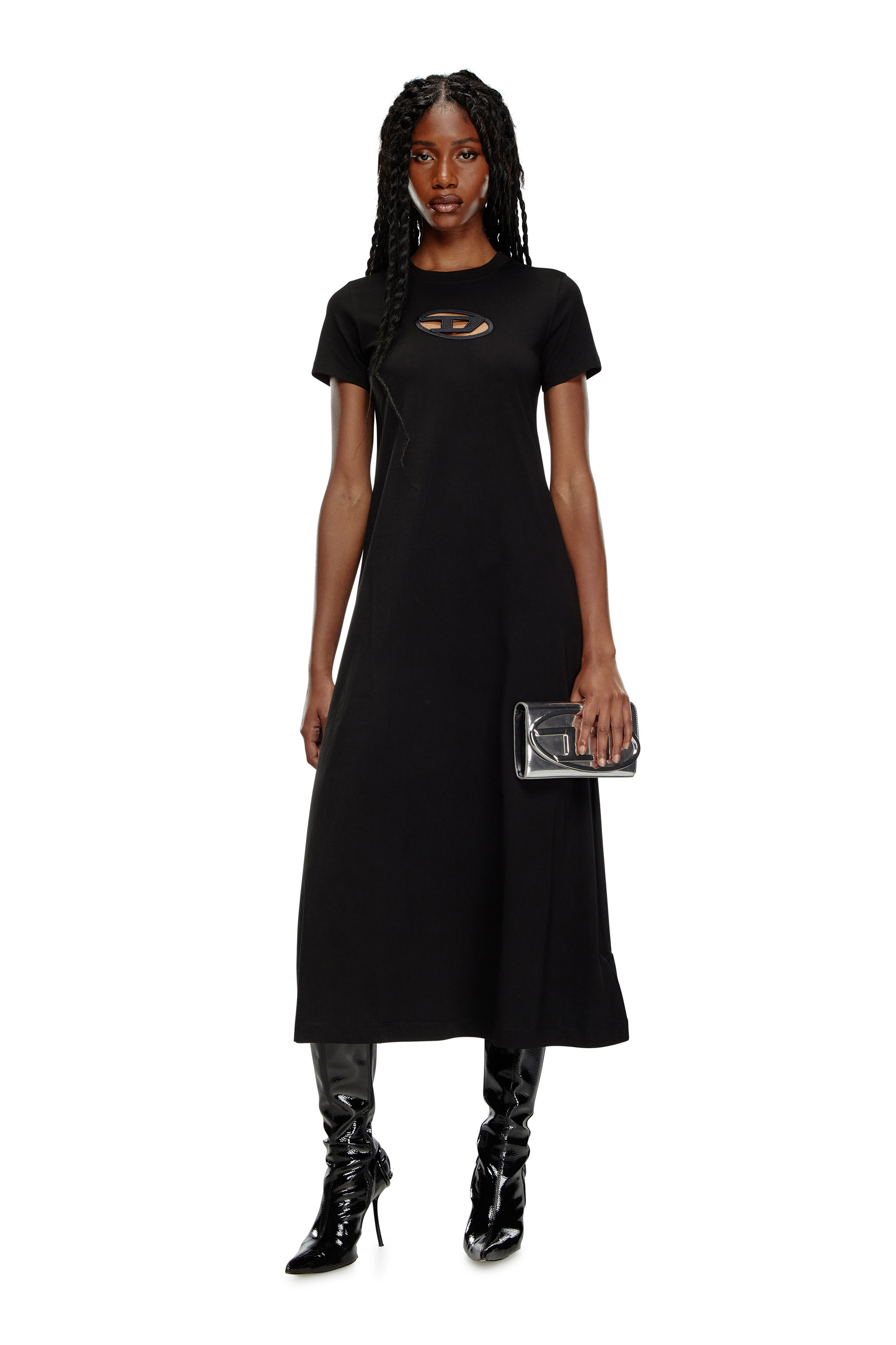 Diesel - D-ALIN-OD, Woman's T-shirt dress with embroidered D in Black - 2