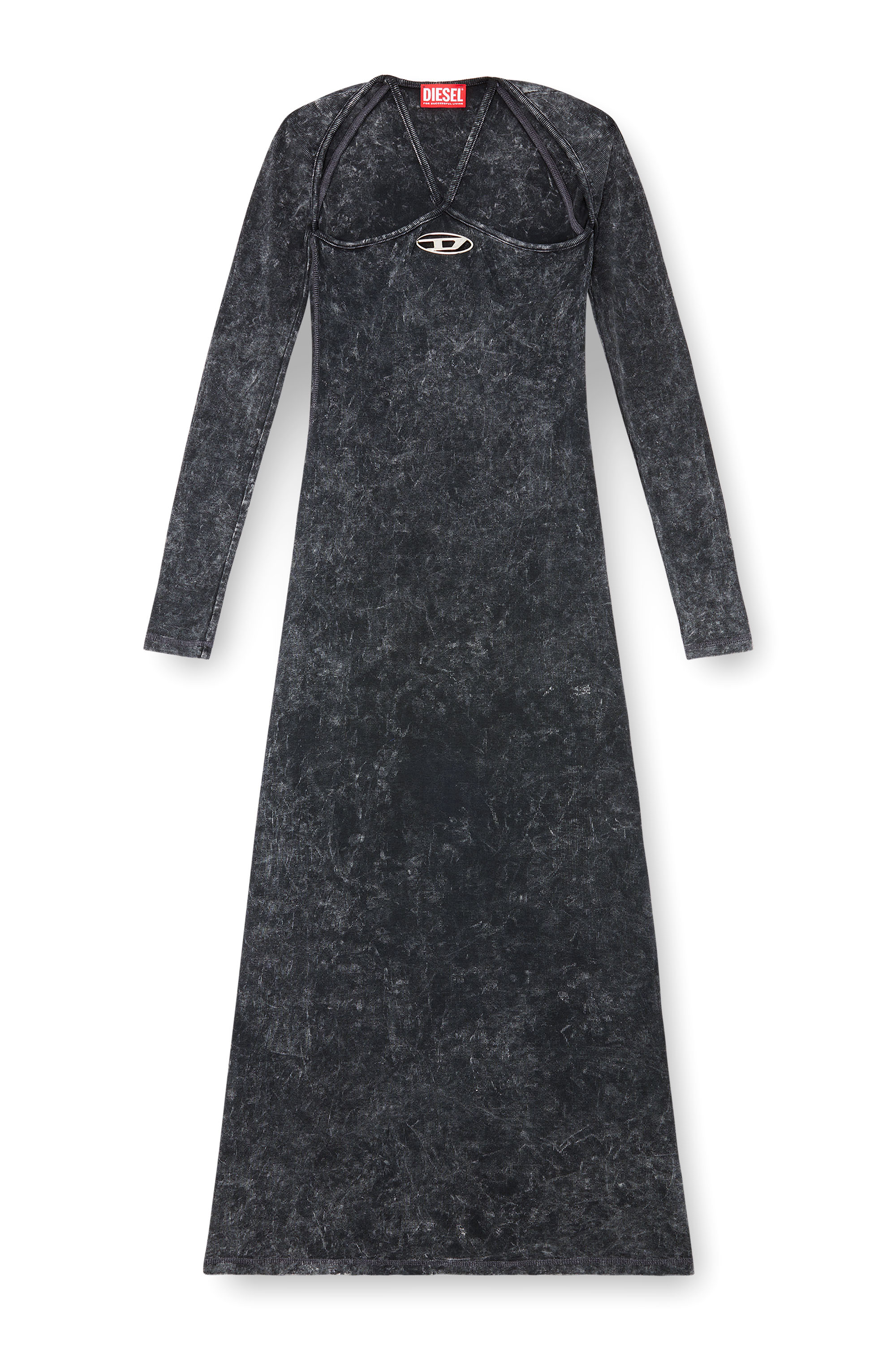 Diesel - D-MARINEL, Woman's Long dress with marbled effect in Black - 1