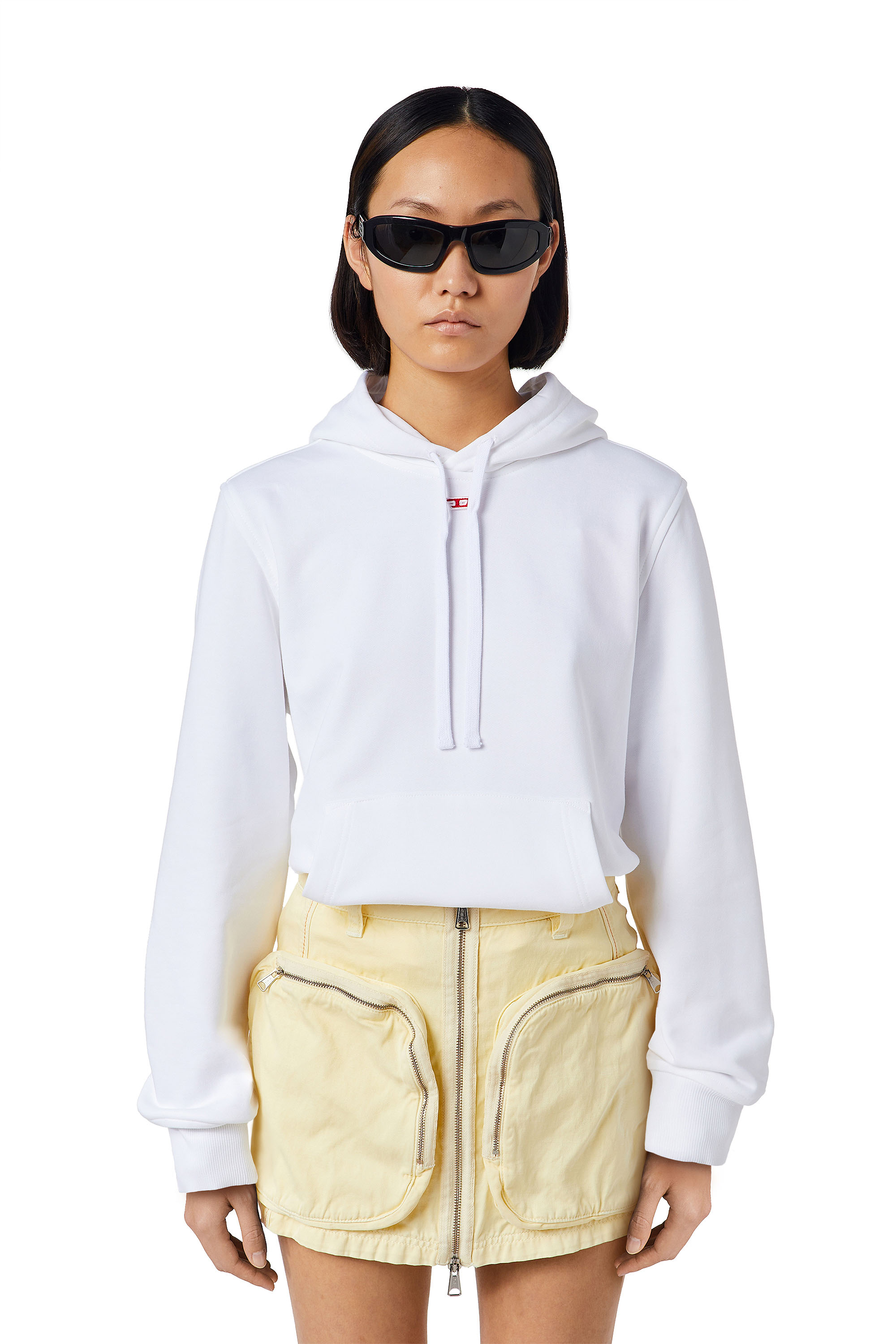 Diesel - S-GINN-HOOD-D, Woman Hoodie with embroidered D patch in White - Image 1