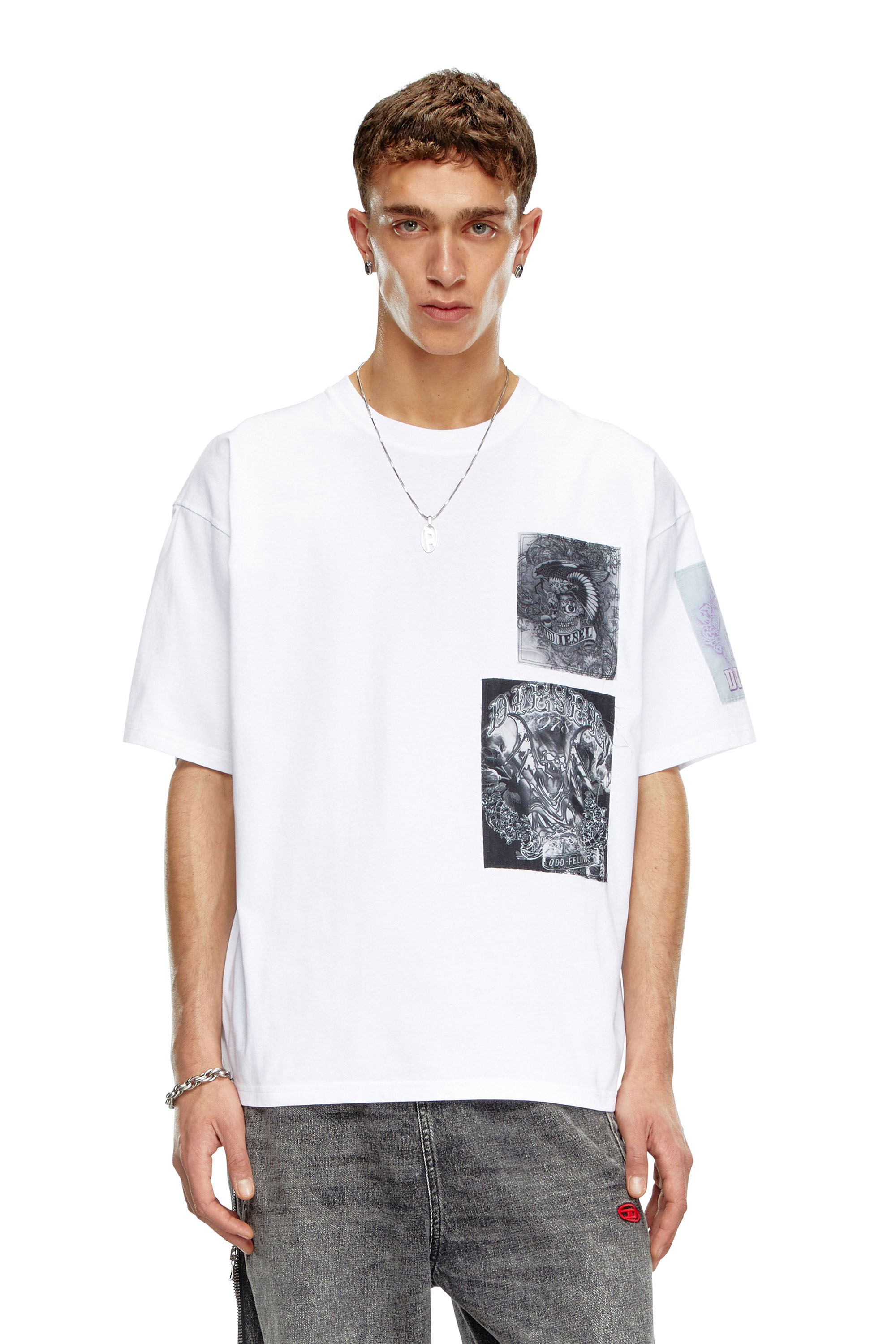 Diesel - T-BOXT-SLITS-Q10, Man T-shirt with raw-cut printed patches in White - Image 1