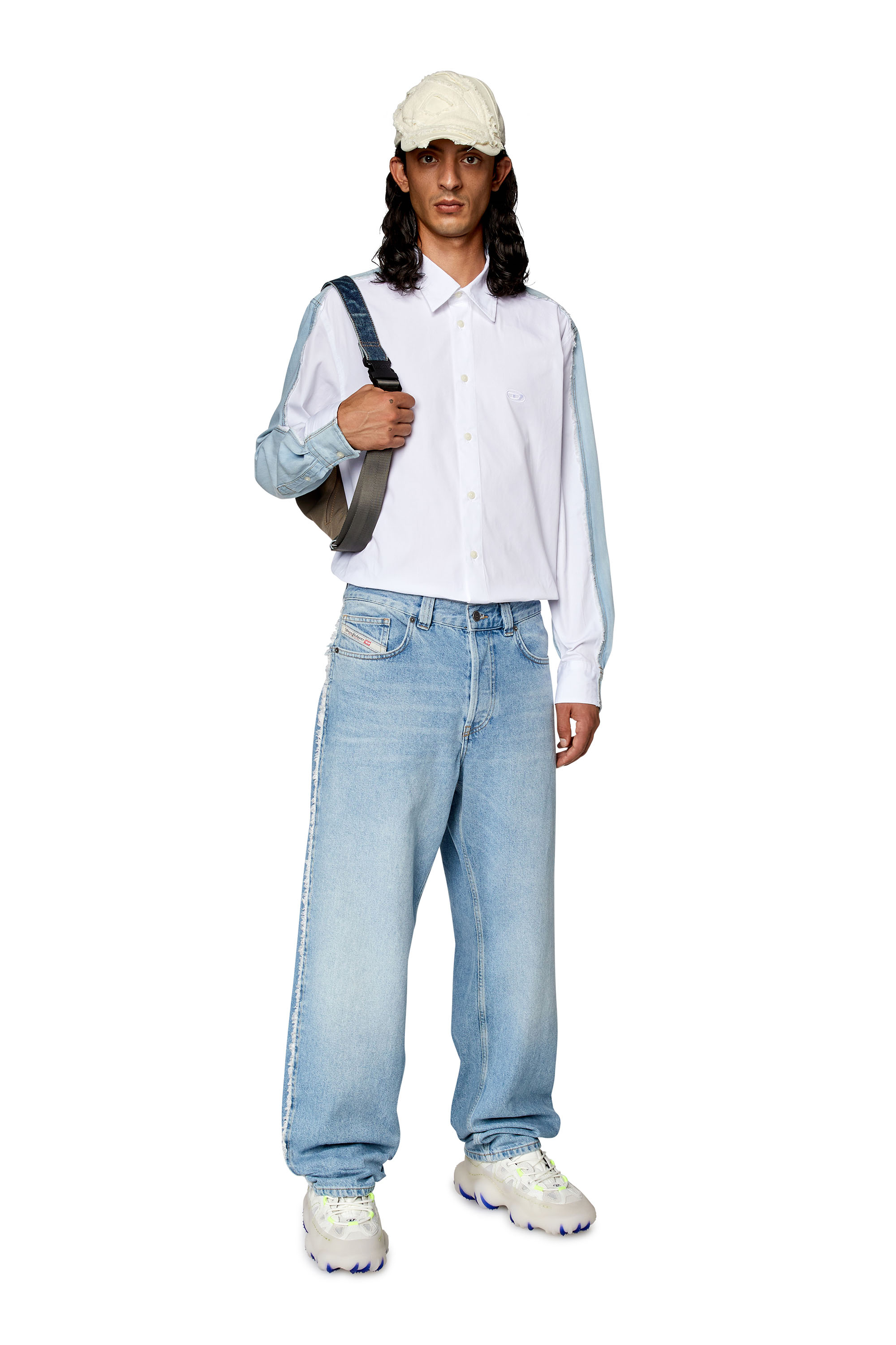 Diesel - S-WARH, Man Shirt in poplin and raw-edge denim in White - Image 2