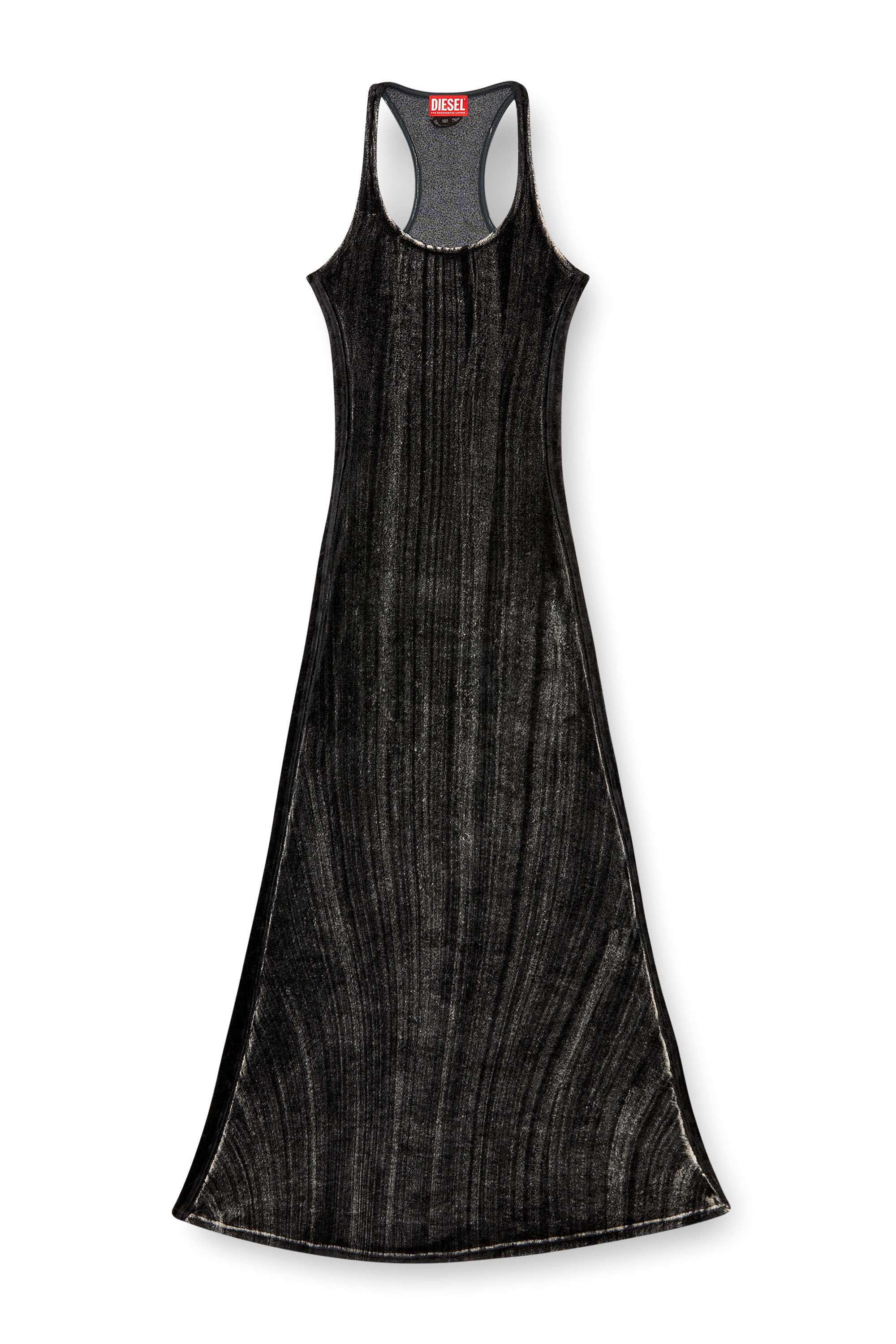 Diesel - D-VOG, Woman's Long chenille dress with racerback in Black - 1