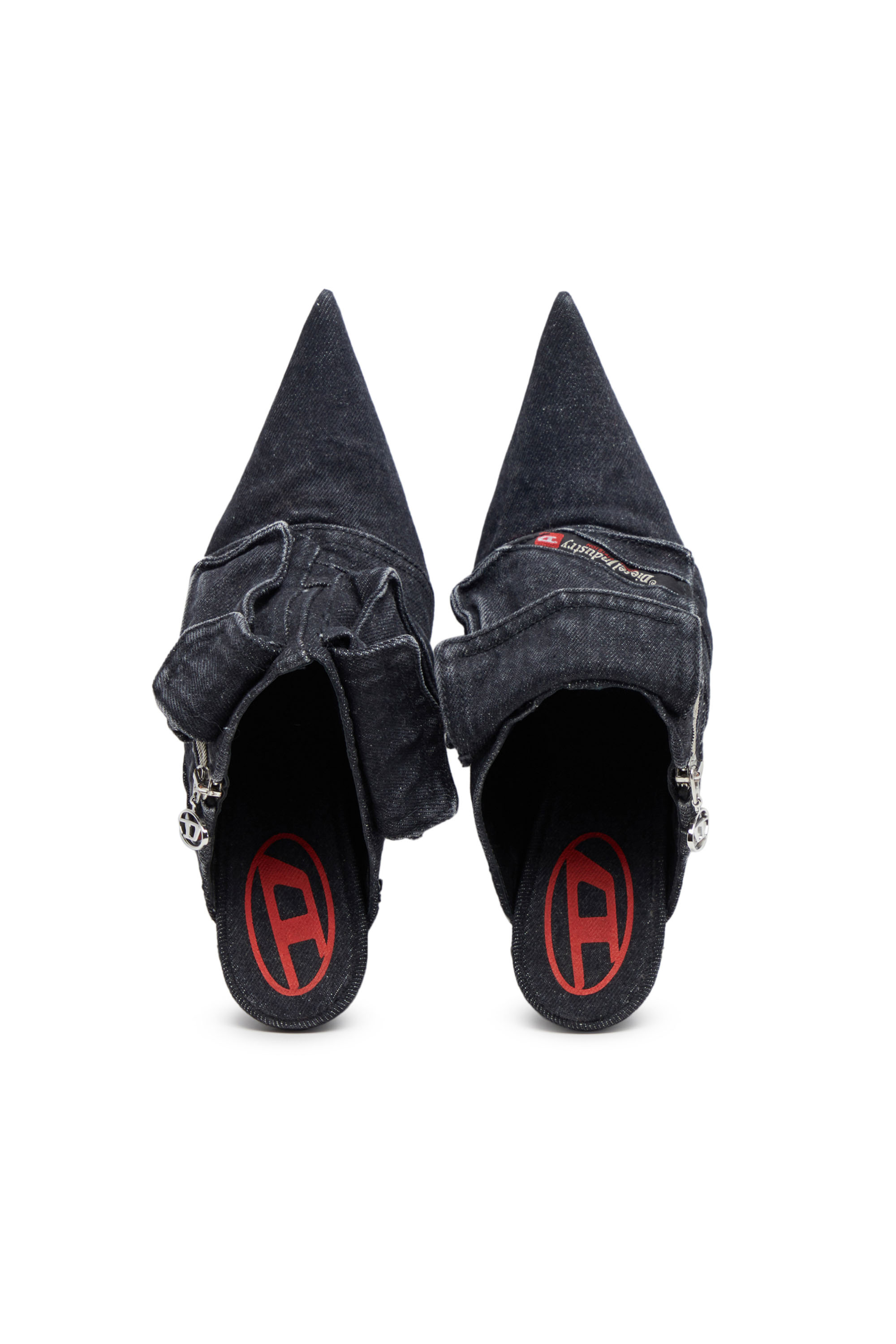 Diesel - D-VENUS POCKET ML, Woman D-Venus-Heeled mules in sun-faded denim in Black - Image 4