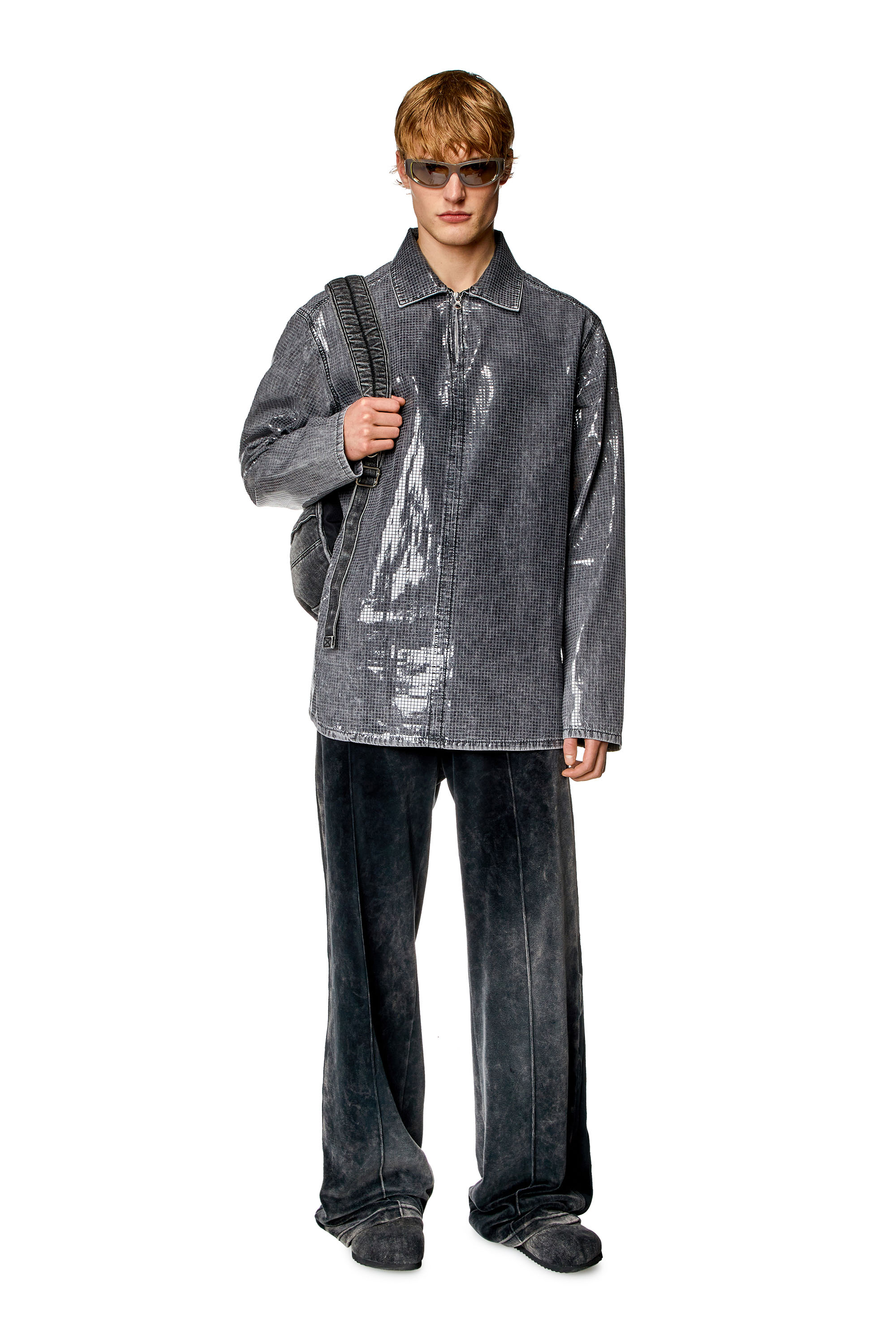 Diesel - D-BRAD-S, Man Overshirt in sequin denim in Grey - Image 2