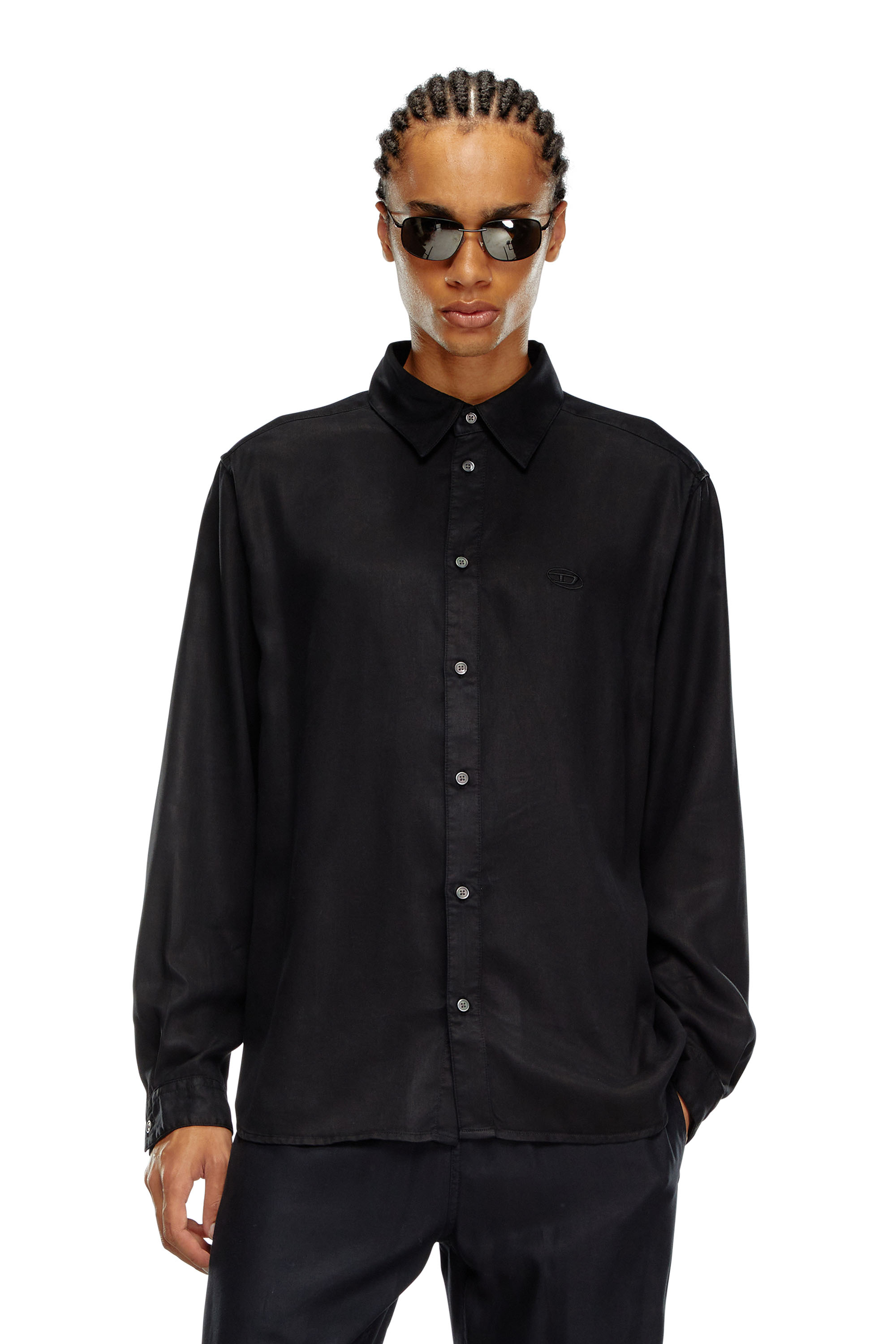 Diesel - S-SIMPLY-C, Man Fluid shirt with logo embroidery in Black - Image 1