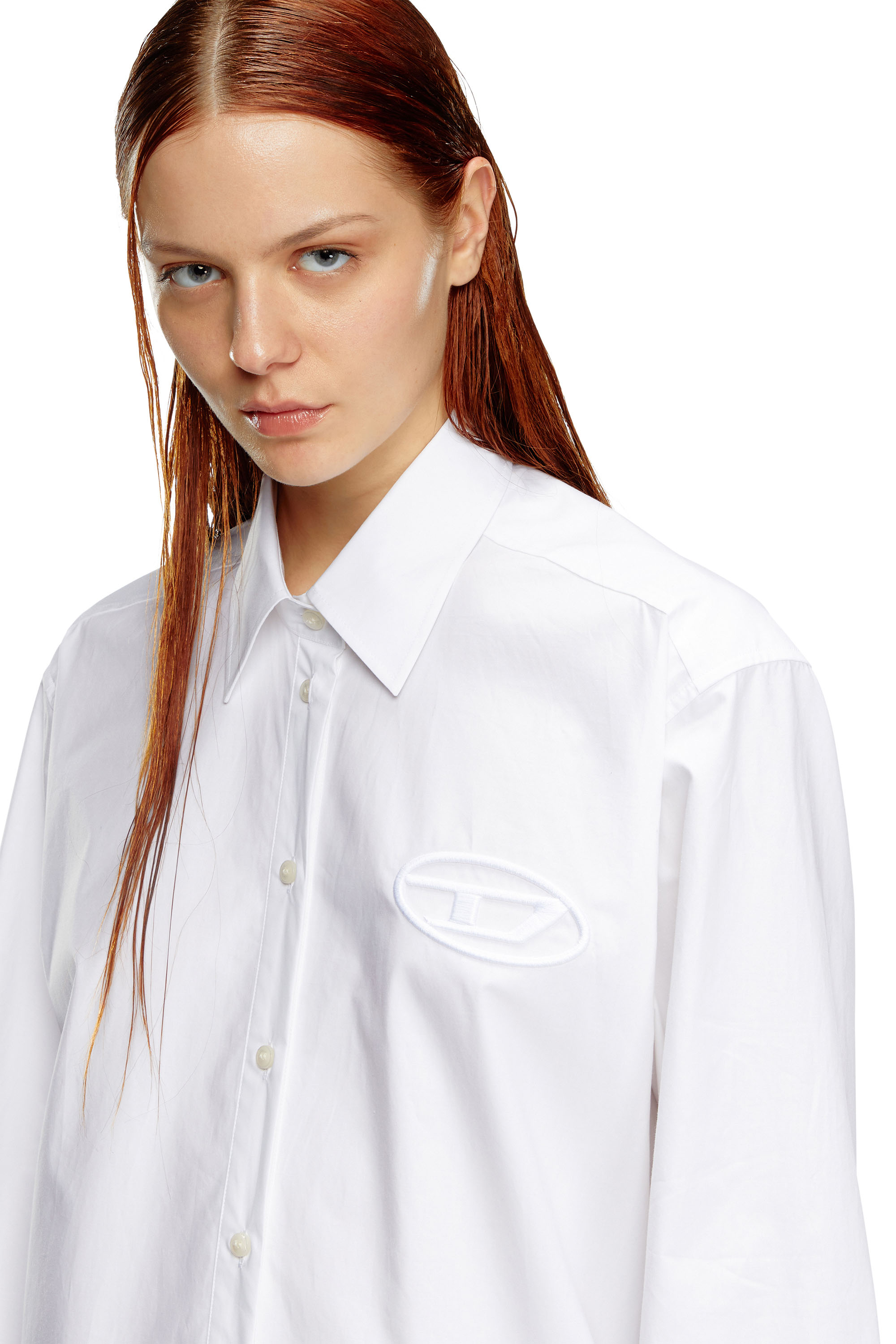 Diesel - D-DALIS, Woman's Short shirt dress with embroidered logo in White - 4