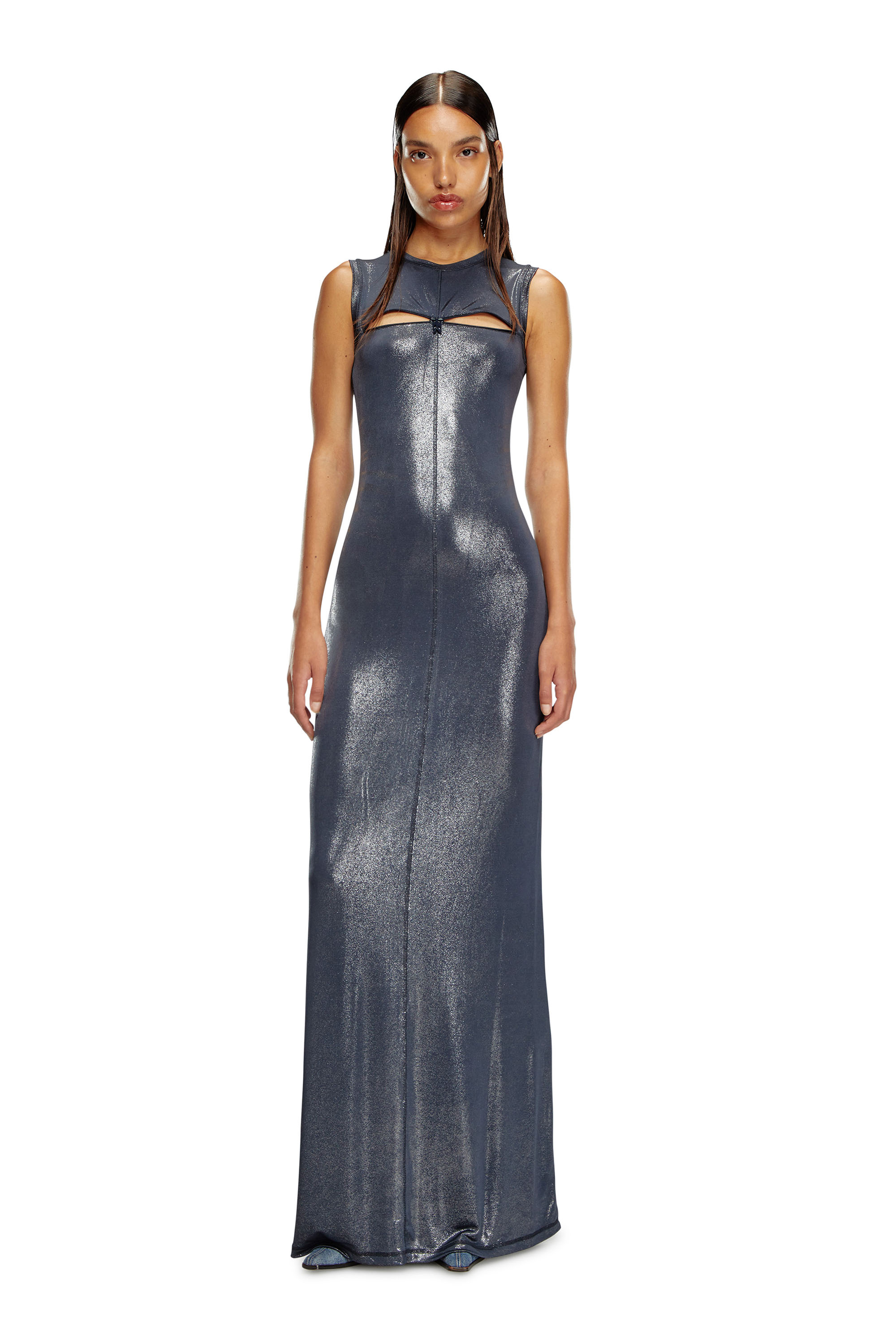 Diesel - D-VETY, Woman's Long metallic dress with zip details in Blue - 2