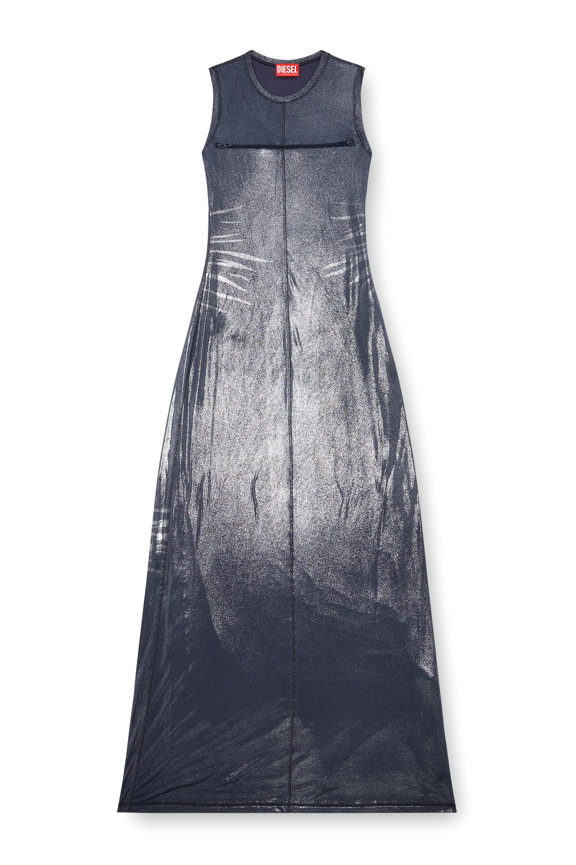 Diesel - D-VETY, Woman's Long metallic dress with zip details in Blue - 1