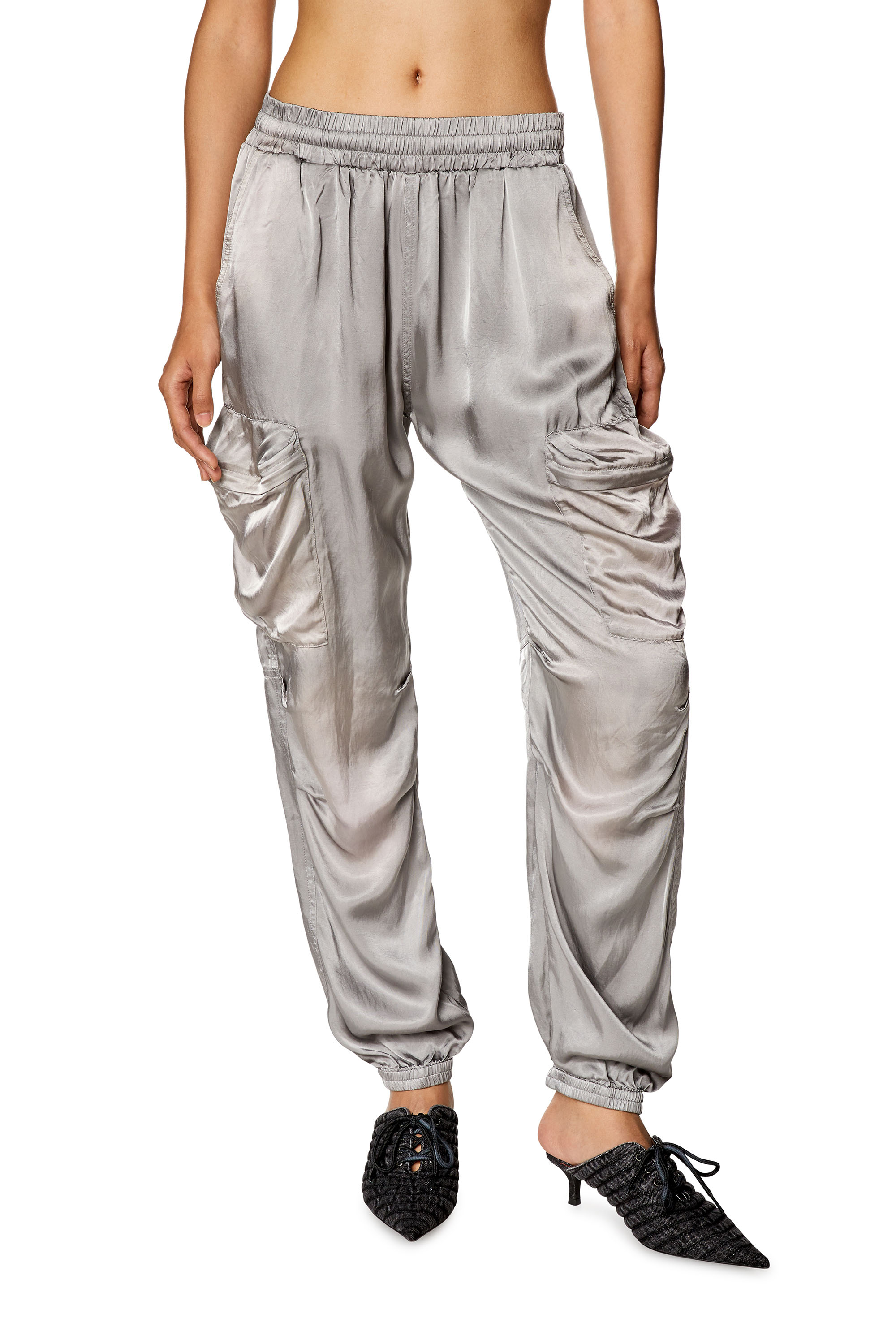 Diesel - P-MIROW-N1, Woman Cargo pants in treated satin in Grey - Image 2