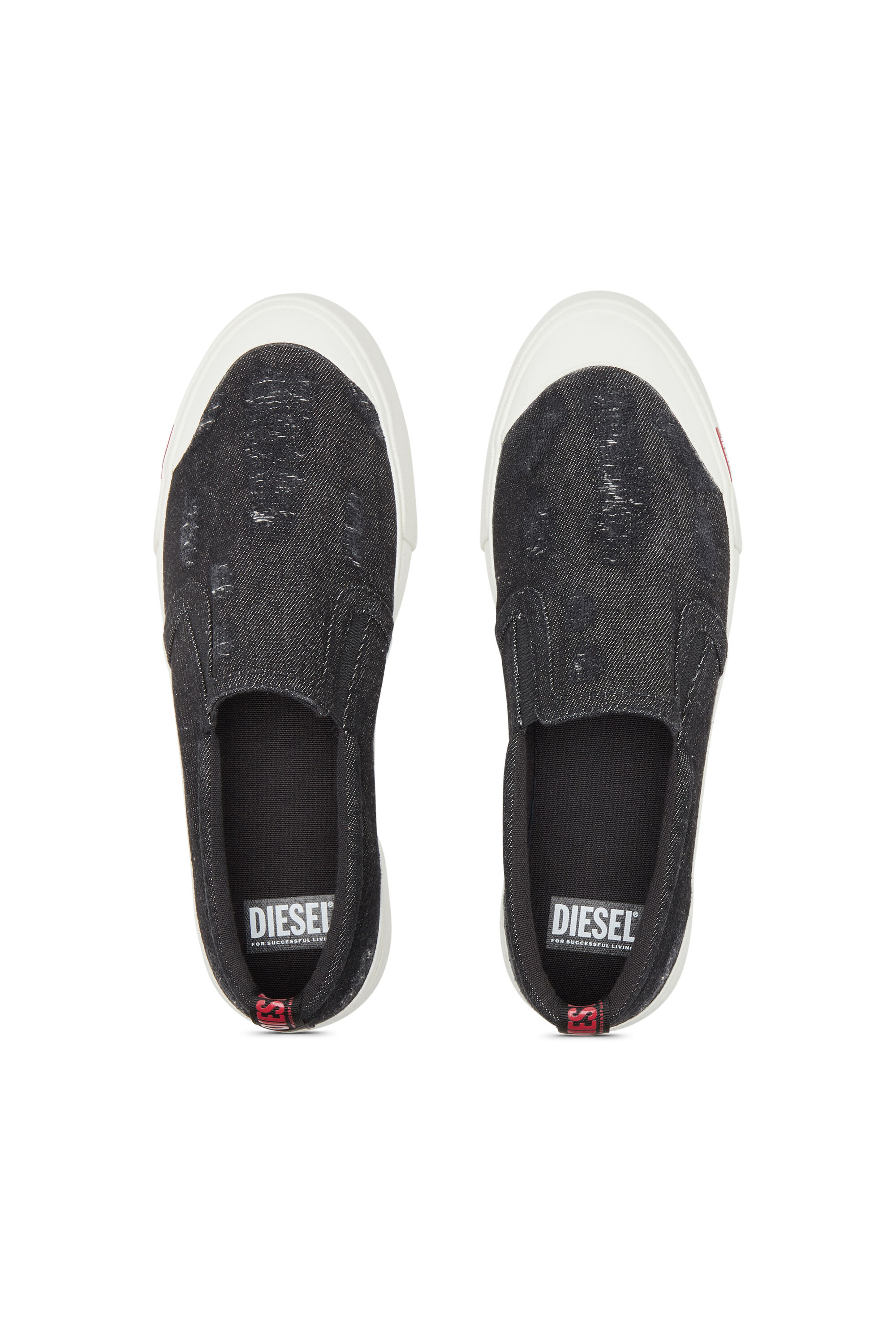 Diesel - S-ATHOS SLIP ON, Man's S-Athos Slip On-Slip-on sneakers in distressed denim in Black - 4