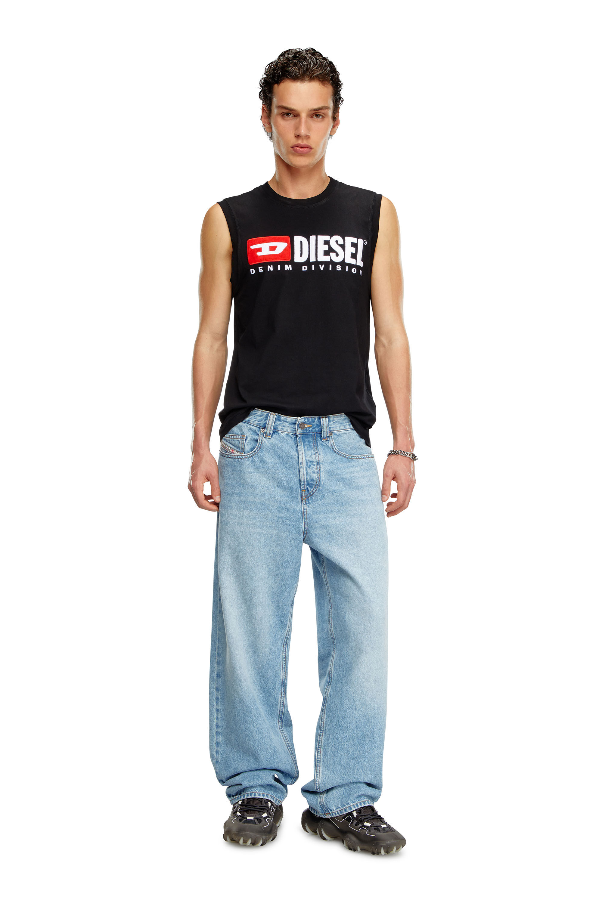 Diesel - T-ISCO-DIV, Man's Tank top with chest logo print in Black - 1