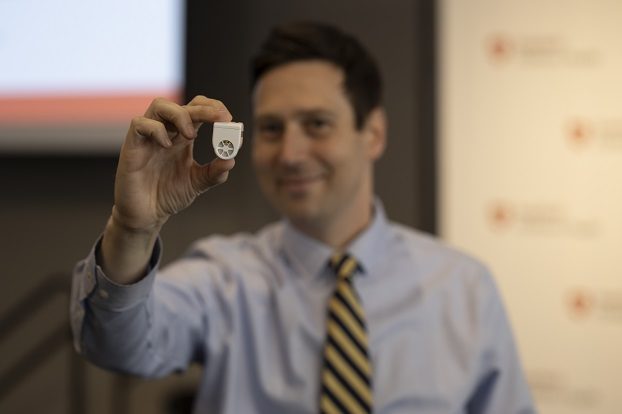 A highlight from the second annual Pediatric Innovation Showcase conference was the Pediatric Device Accelerator Pitch Competition. Seen here: David Conrad, MD University of California, San Francisco - with his device, Beacon: A wireless tracheostomy alarm and respiratory monitoring system.