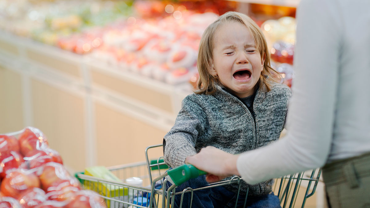 Toddler crying at grocery store