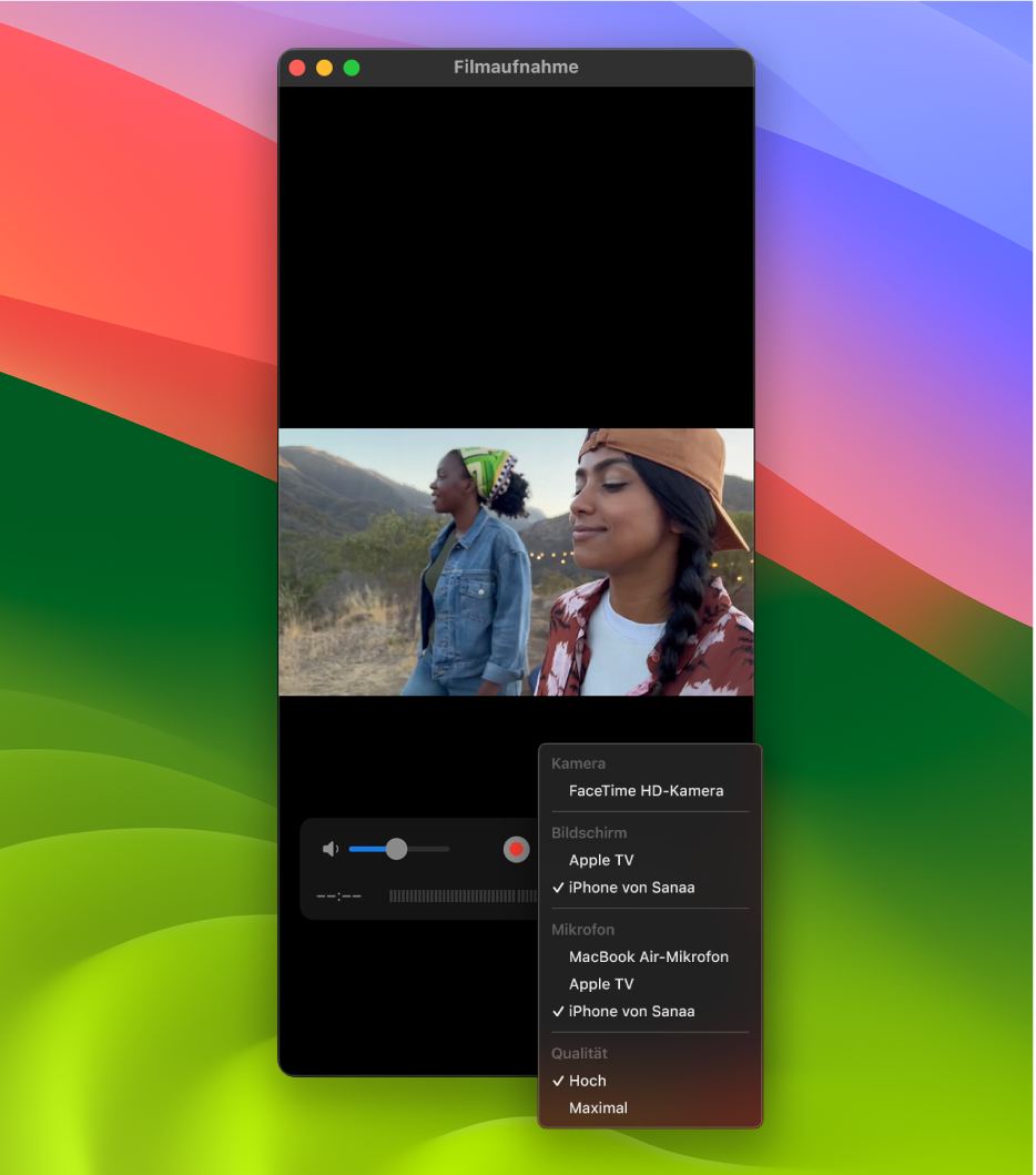 Das Fenster „QuickTime Player“ auf dem Mac bei einer Aufnahme mit einem iPhone