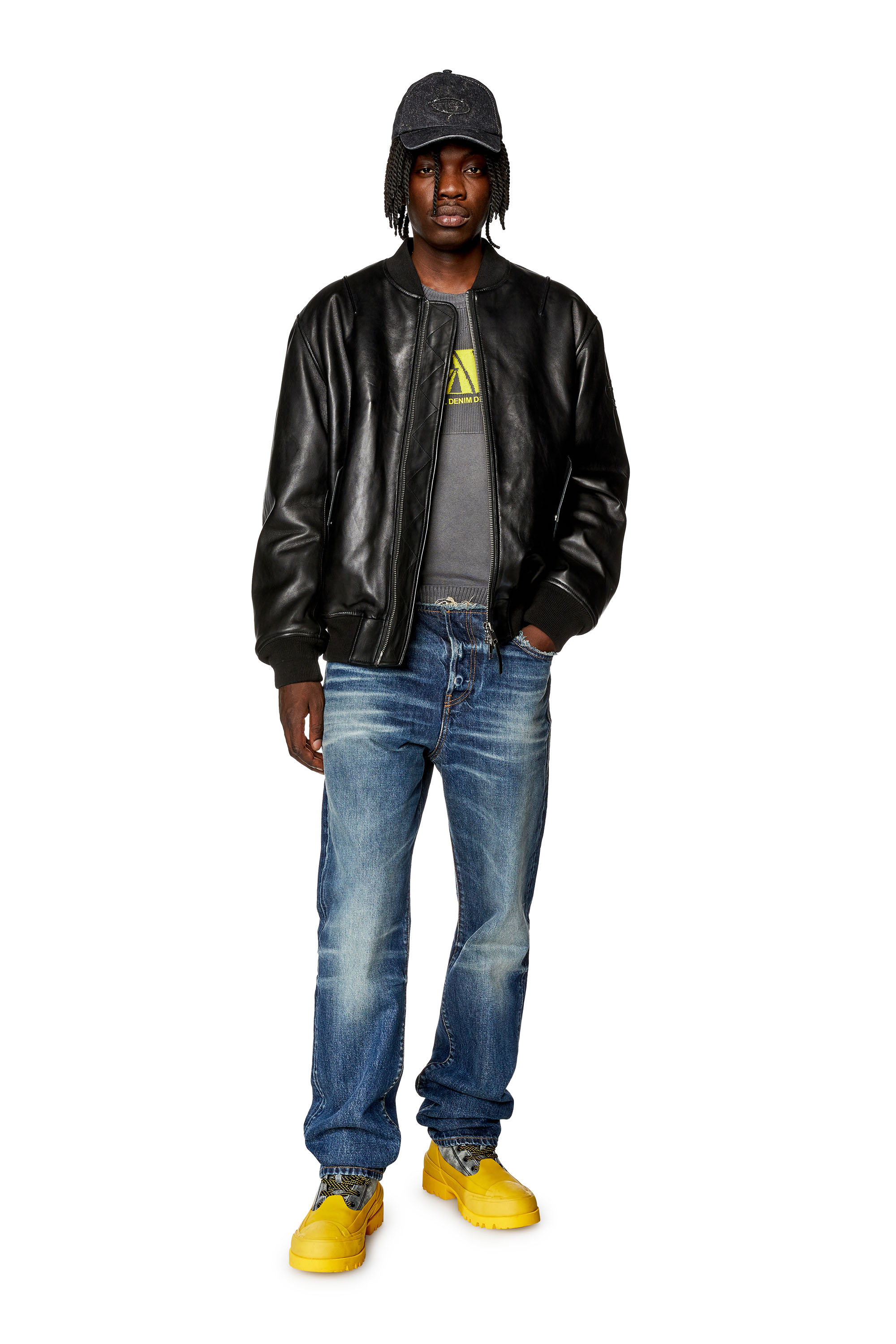 Diesel - L-PRITTS, Man Padded jacket in tumbled leather in Black - Image 2
