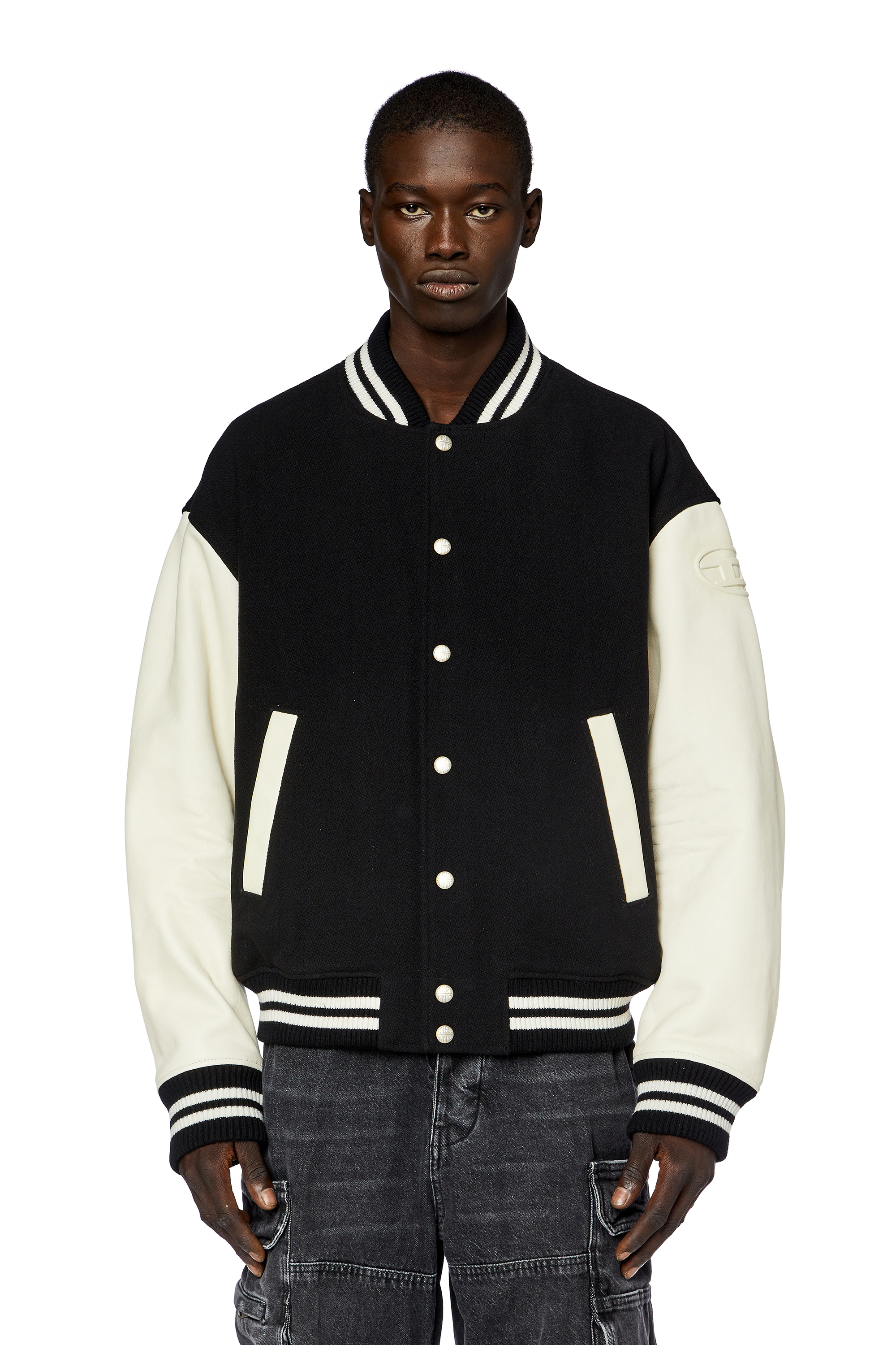 Diesel - L-FRANZ, Man Bomber jacket in leather and wool in Multicolor - Image 6