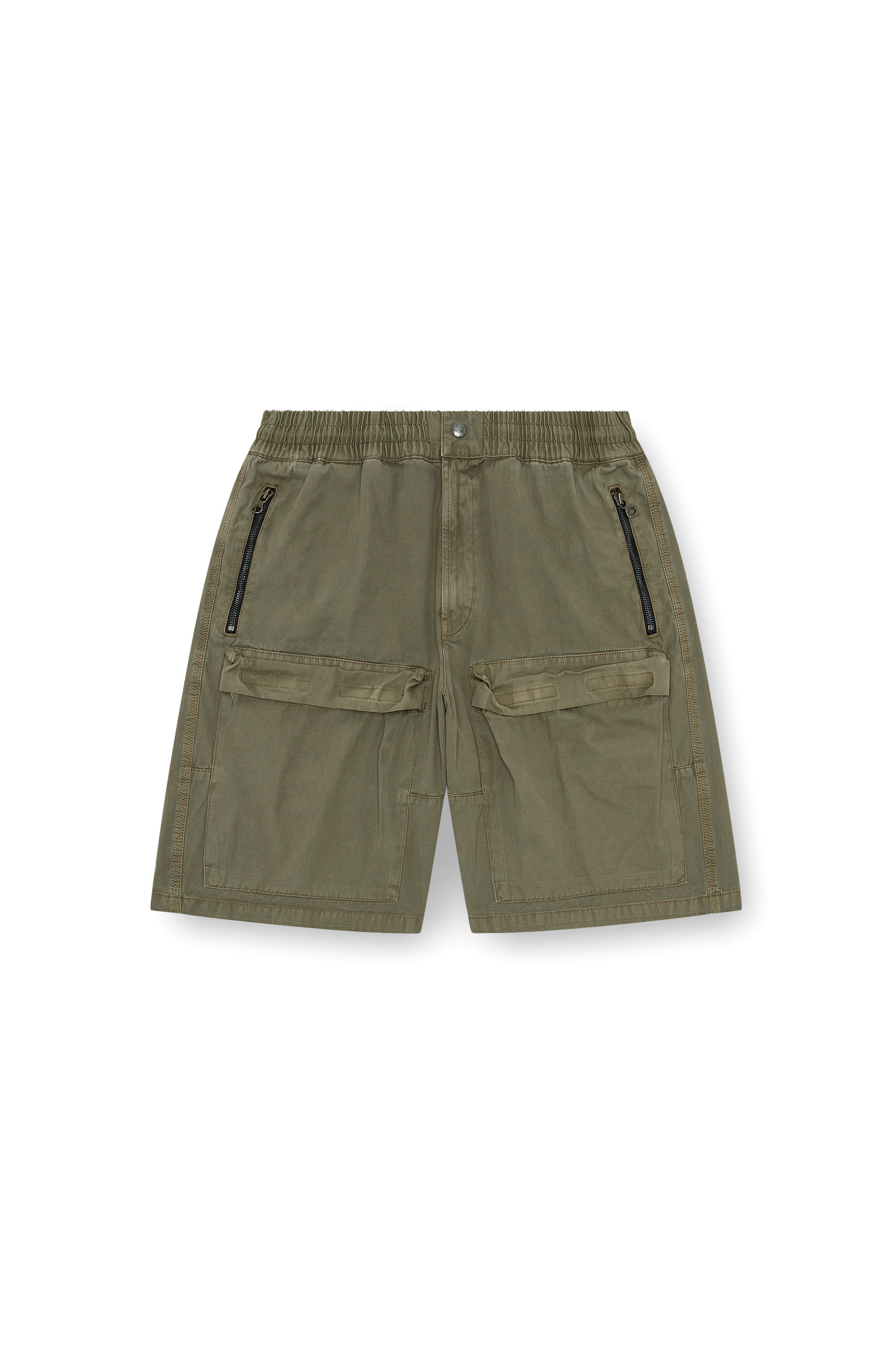 Diesel - P-BEECK-SHORT, Man's Cargo shorts in faded organic cotton in Green - 2